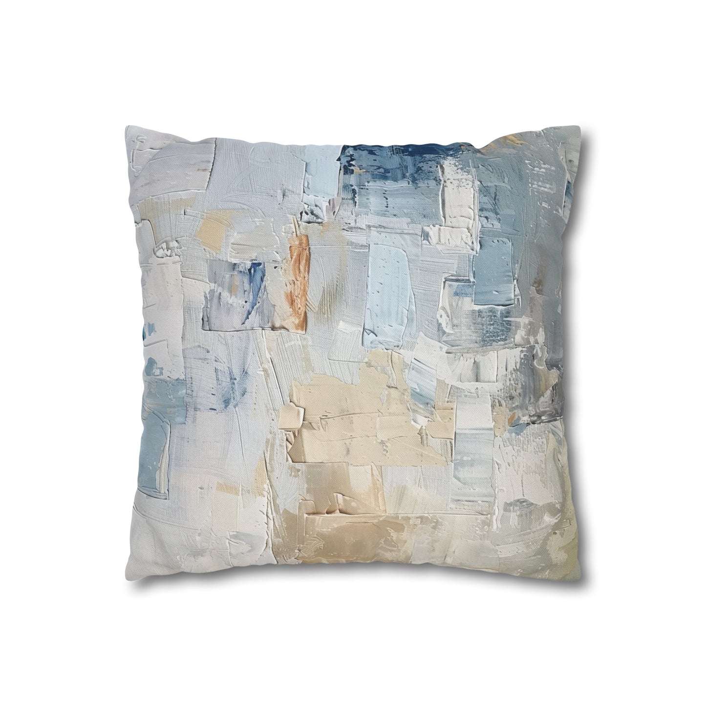 Bold Contrasts Abstract Tan, Grey and Blue Color Blocking with Heavy Strokes Spun Polyester Square Pillowcase 4 Sizes