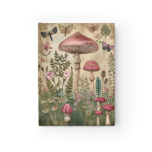 Botanical Wonderland: Mushrooms, Flowers, and Butterflies Flourishing in a Garden Setting  - Hardcover Ruled Line Journal 5" x 7"