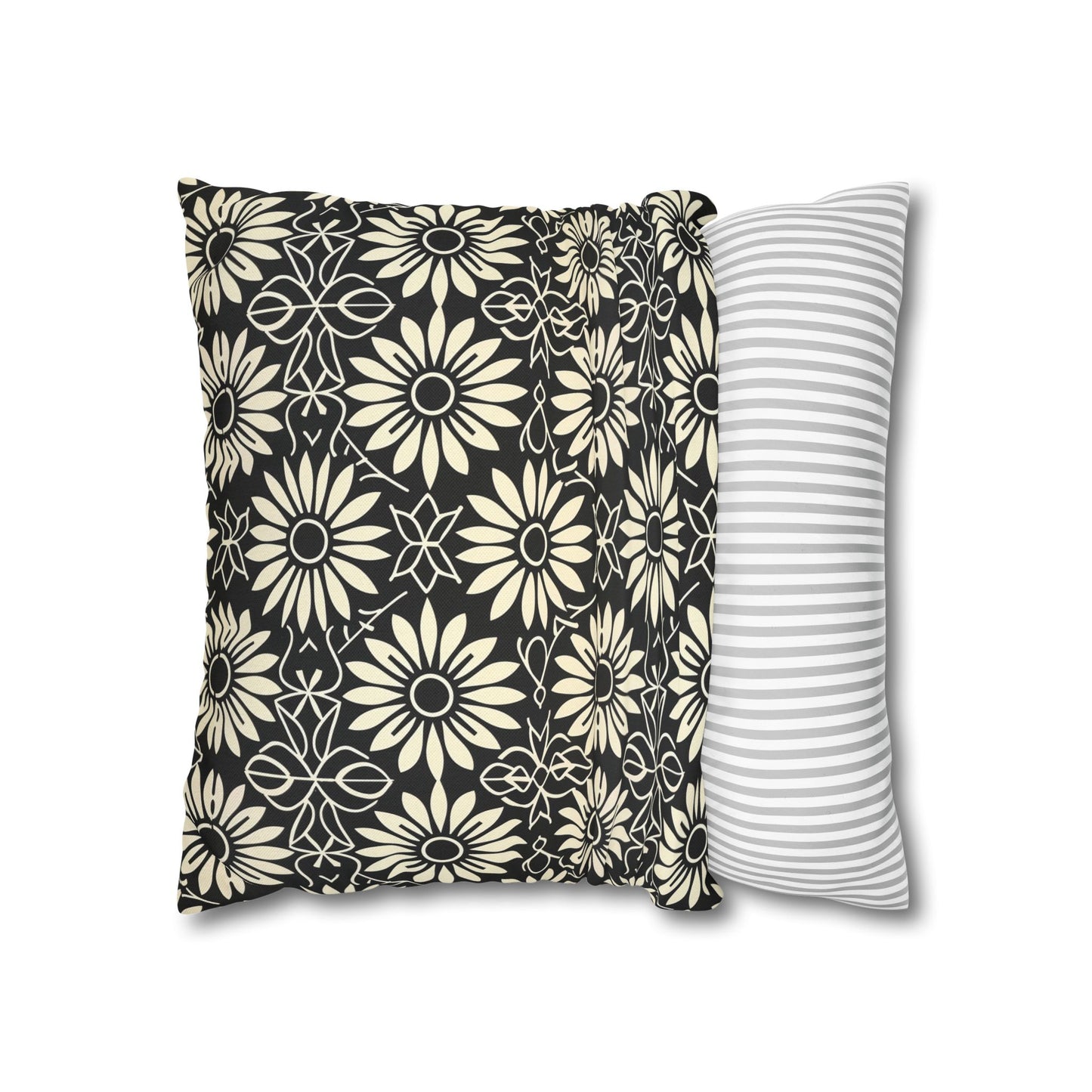 Classic Daisy Black and Off White Elegance Spun Polyester Square Pillowcase 4 Sizes