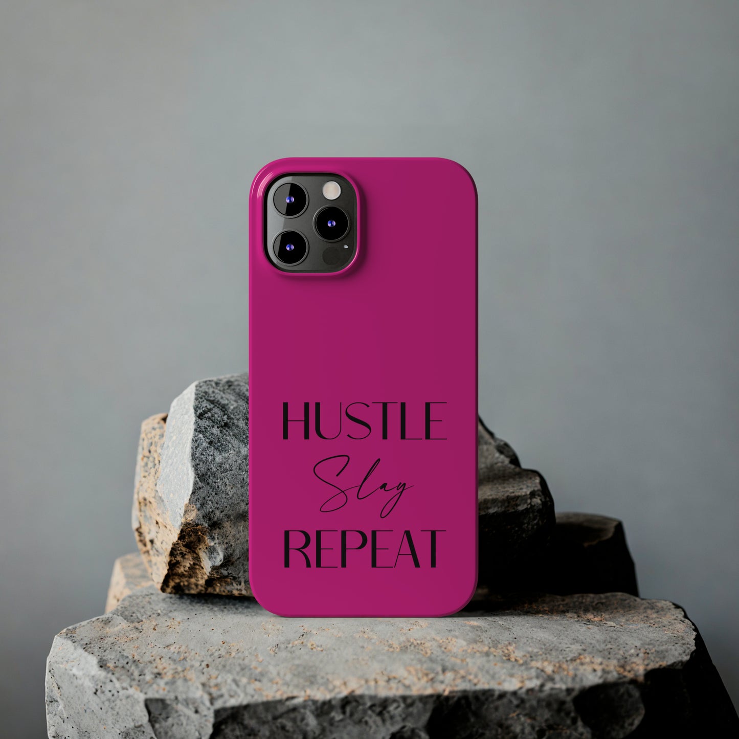 Pink & Black - Hustle Slay Repeat Iphone 15-12 Slim Phone Case