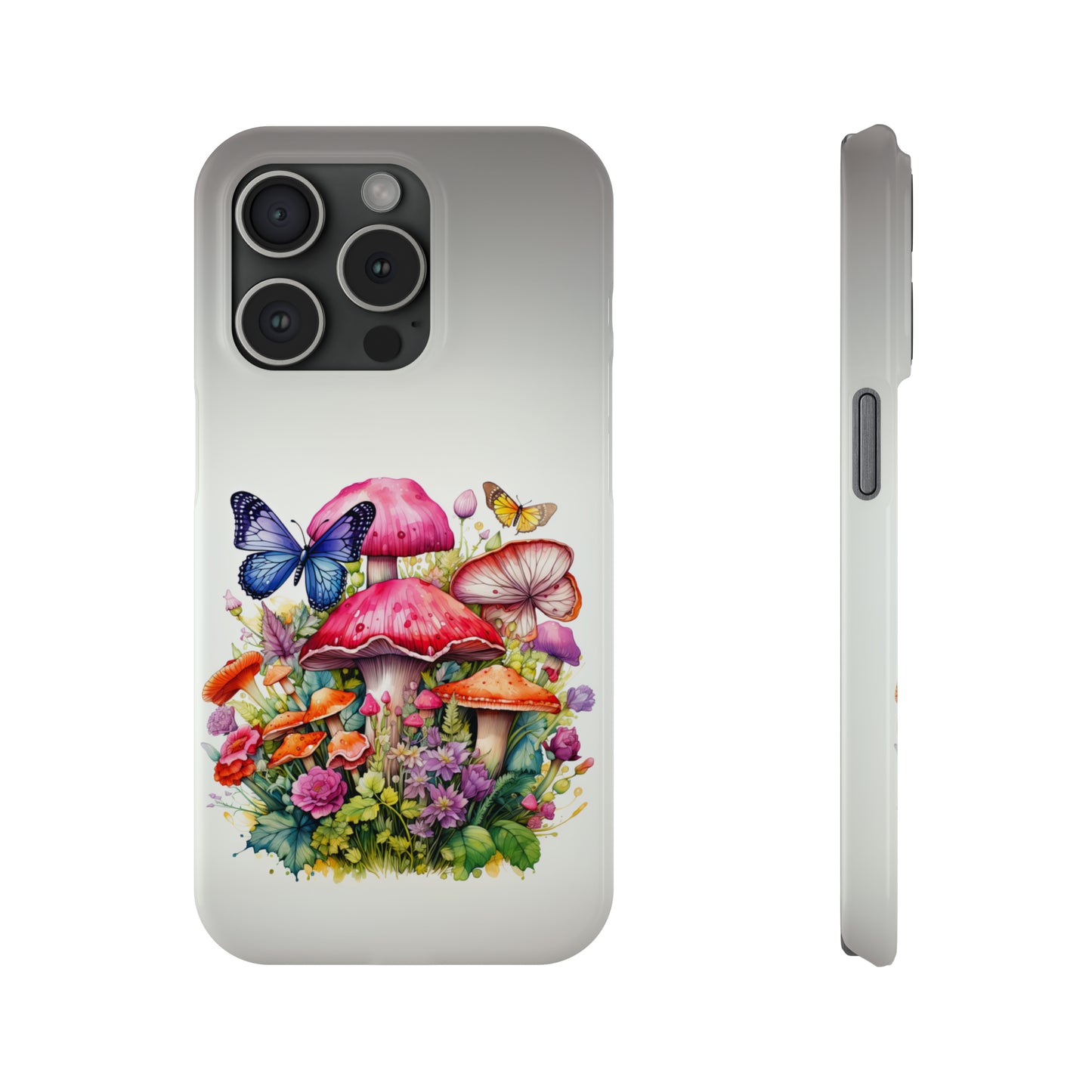 Magical Mushroom Oasis Where Flowers Bloom Amongst Butterflies Iphone 15-12 Slim Phone Case