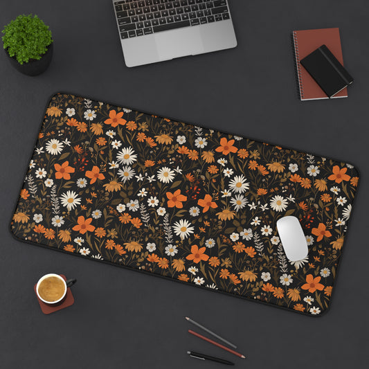 Elegant Floral Seamless Pattern in Warm Autumn Hues on Dark Background Extended Gaming Mouse Pad Desk Mat - 3 Sizes