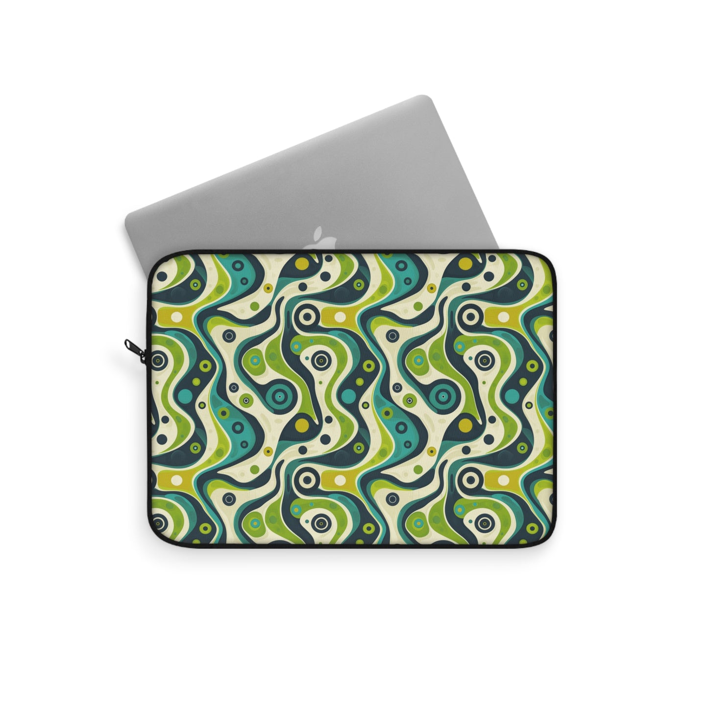 Groovy Retro Greens and Blues Abstract Waves Laptop or Ipad Protective Sleeve 3 Sizes Available