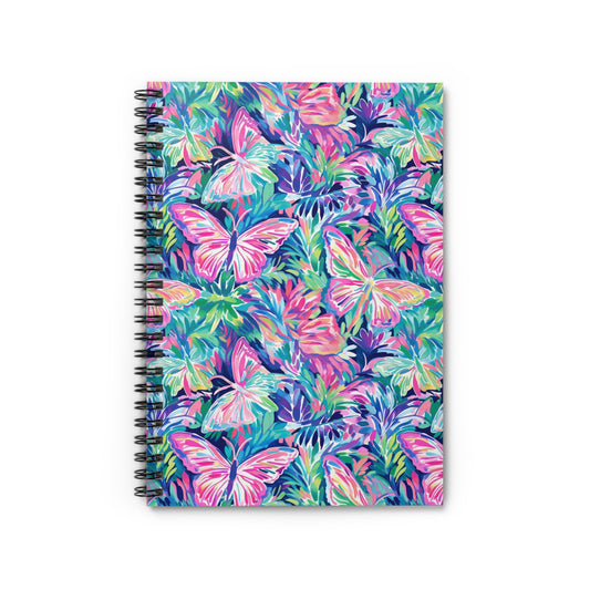 Fluttering Rainbows: Vibrant Watercolor Butterflies in Flight Spiral Ruled Line Notebook