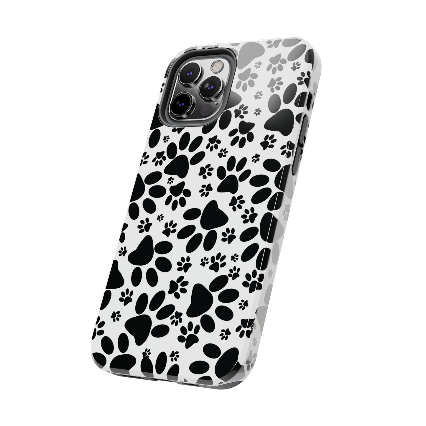 Stealthy Tracks: Black Animal Paw Prints Iphone Tough Phone Case