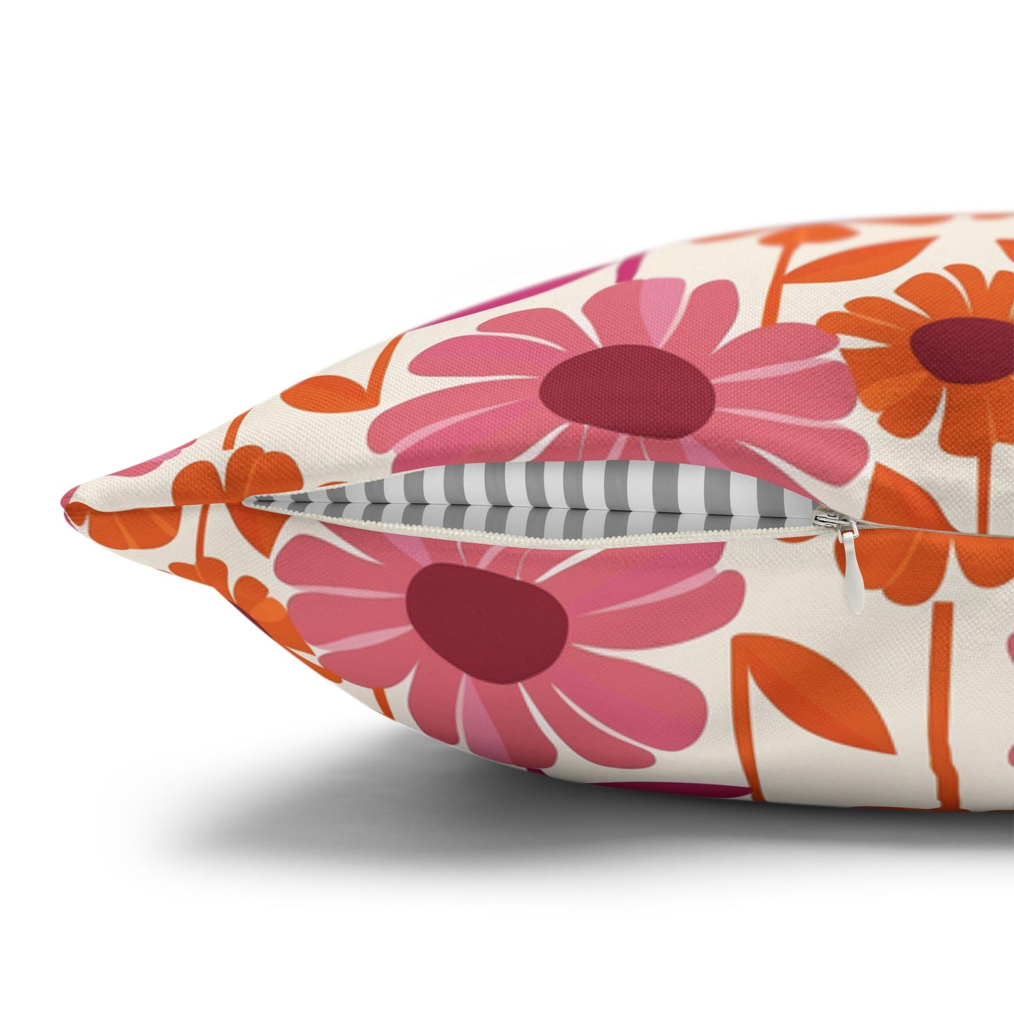 Retro Floral Bliss with Bold Pink and Orange Flower Design Spun Polyester Square Pillowcase 4 Sizes