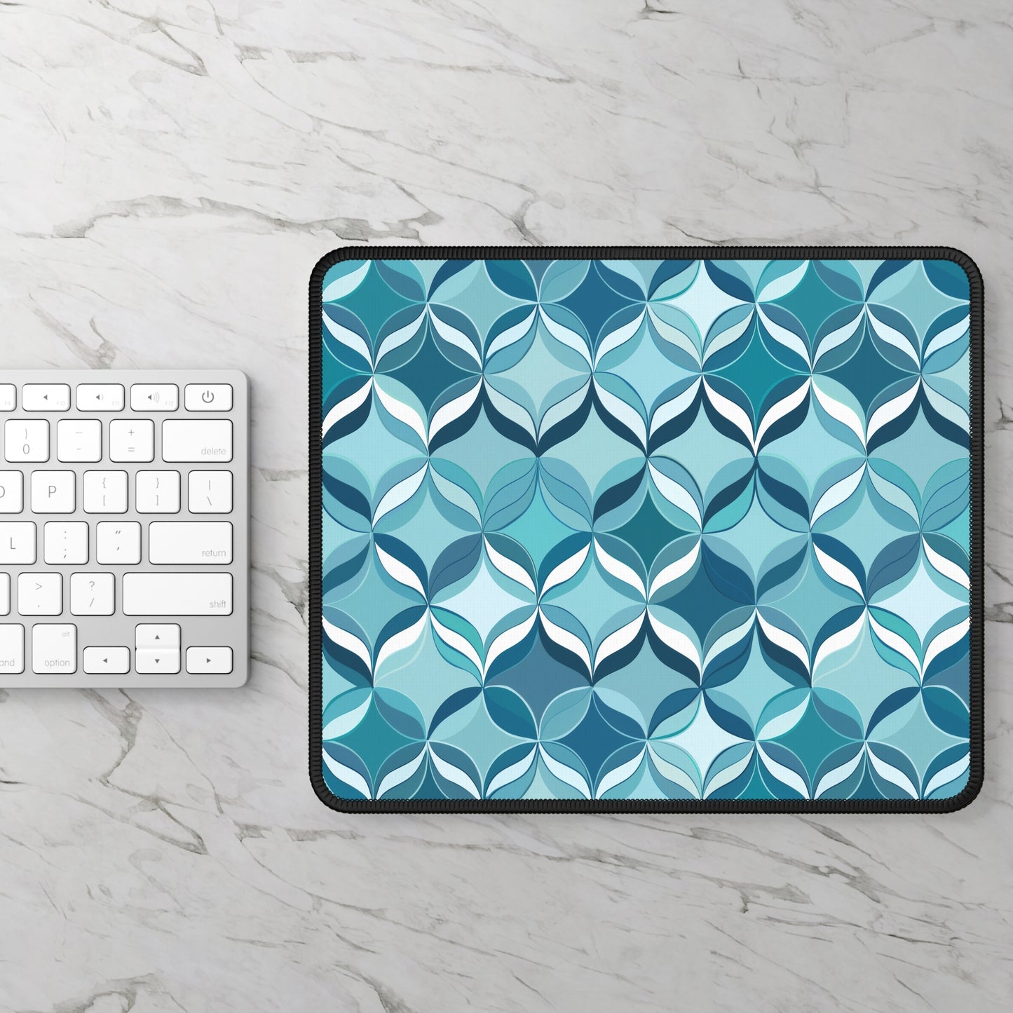 Modern Chic Aqua and Cream Geometric Pattern Mouse Pad with Finished Edges