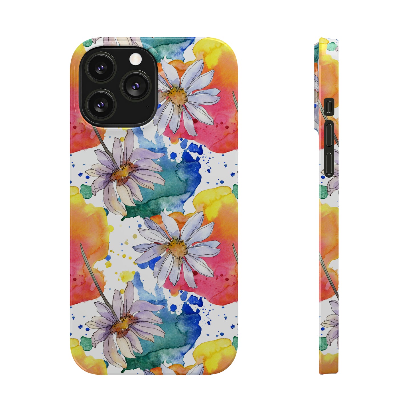 Large Colorful Watercolor Daisy Design Iphone 15-12 Slim Phone Case