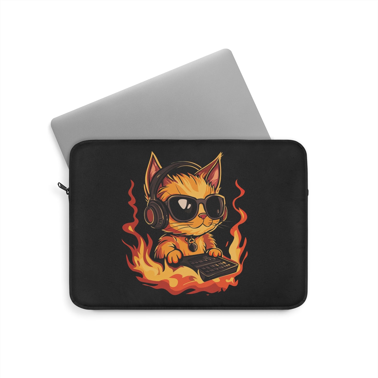 Fire Beats DJ Kitten on the Mix  Laptop or Ipad Protective Sleeve 3 Sizes Available