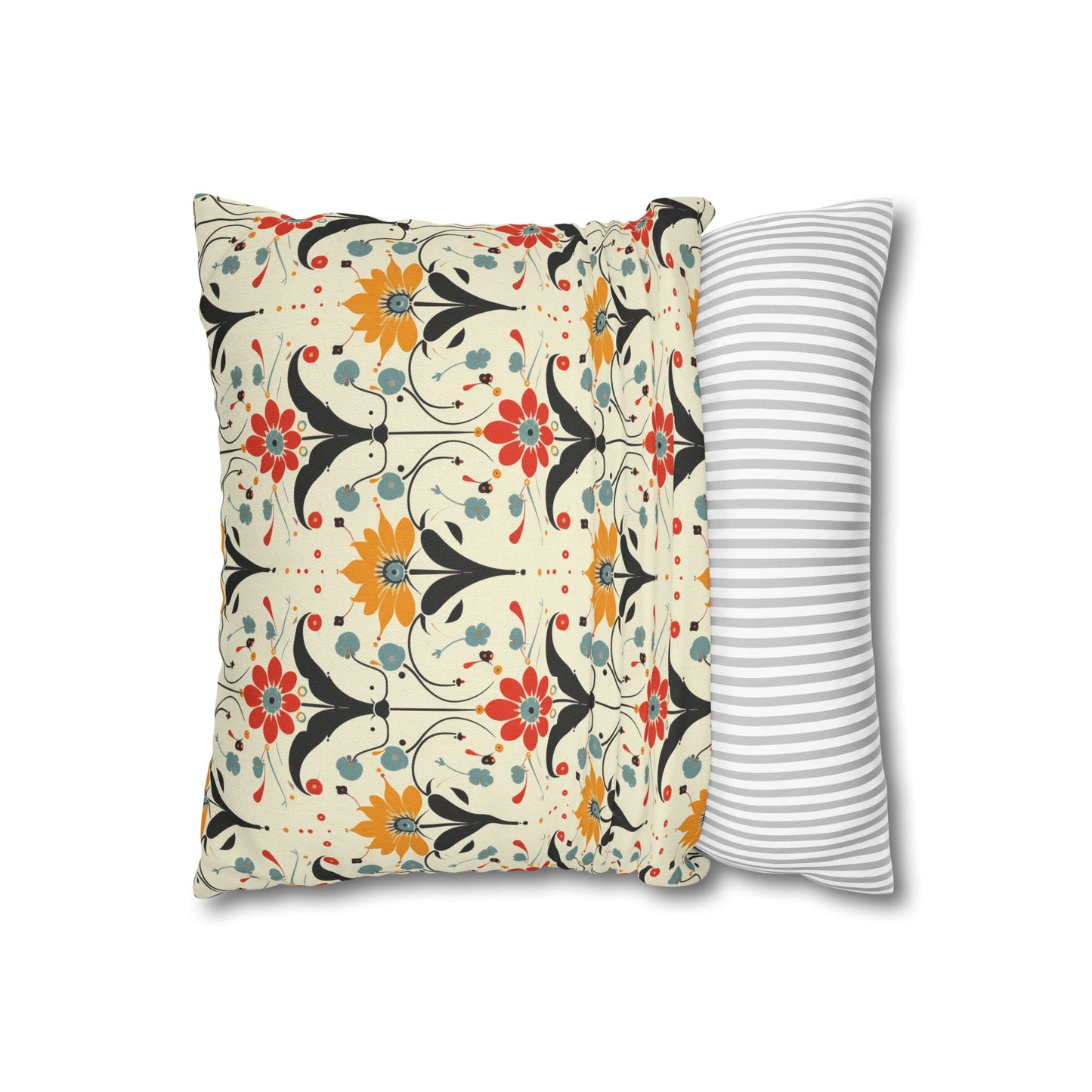 Whimsical Retro Garden in Muted Yellow, Red and Blues Spun Polyester Square Pillowcase 4 Sizes