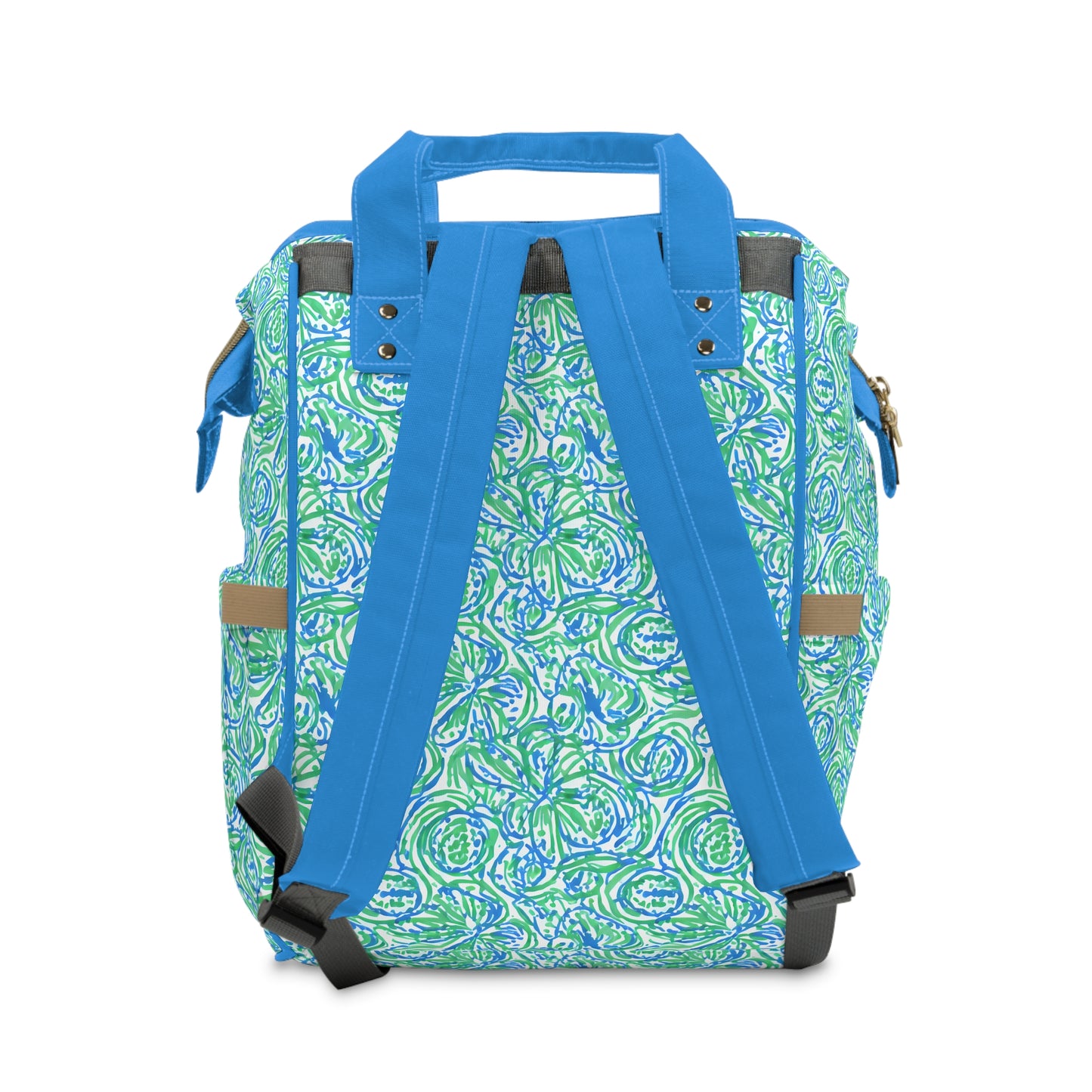 Emerald Tide: Swirling Green and Blue Flowers Multifunctional Diaper Backpack