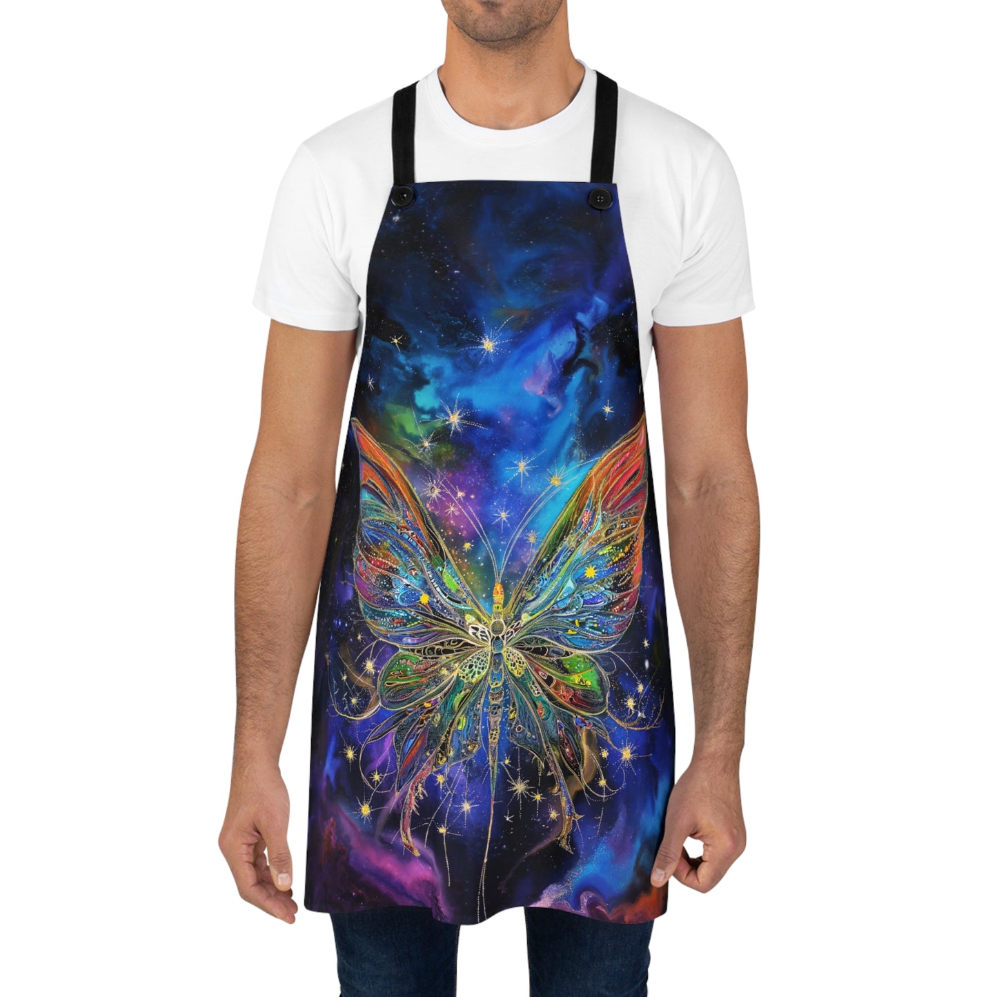 Starlit Majestic Cosmic Monarch Butterfly with Galactic Nebulae Kitchen Chef Apron