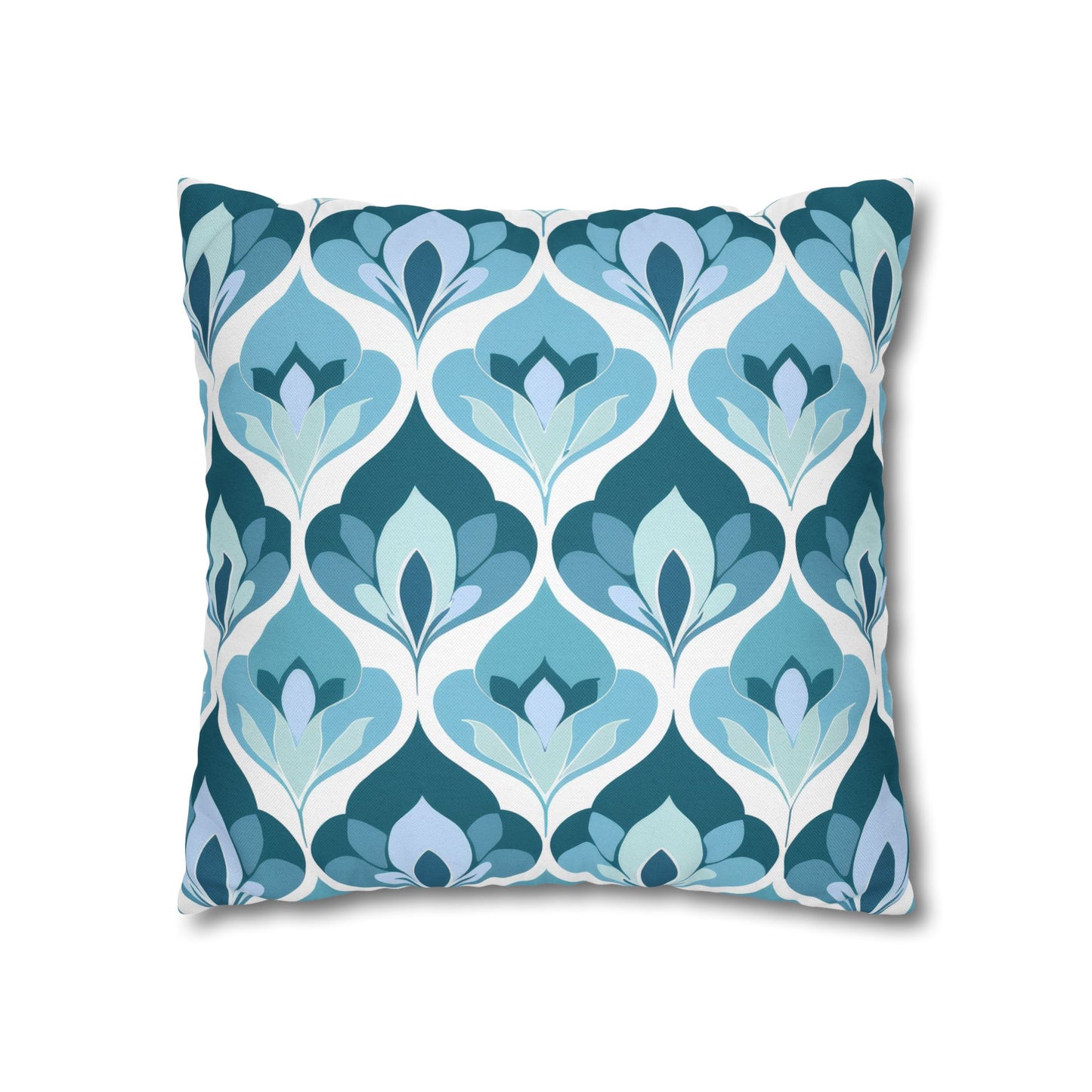 Serene Leaf Motifs Cascading in Cool Hues of Oceanic Blues Spun Polyester Square Pillowcase 4 Sizes