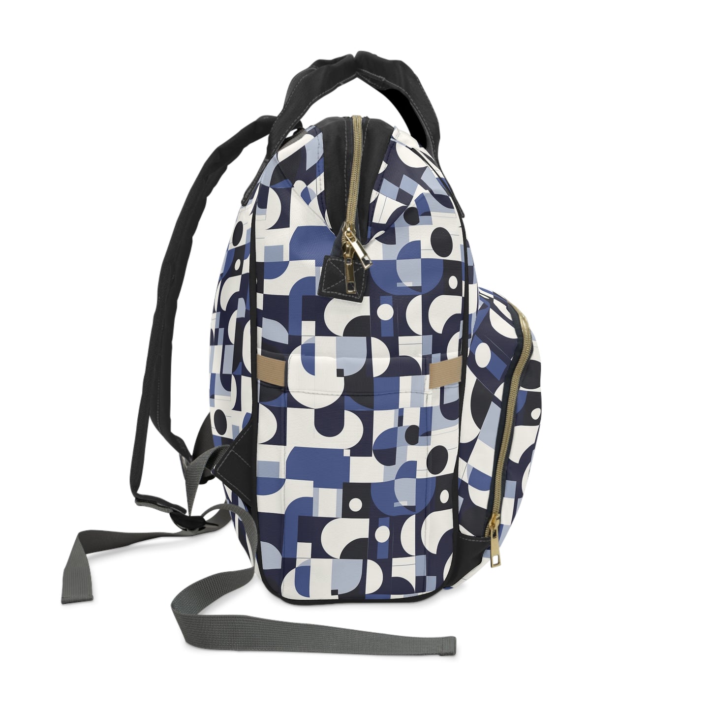 Navy Blue and White Mid-Century Modern Design Multifunctional Diaper Backpack