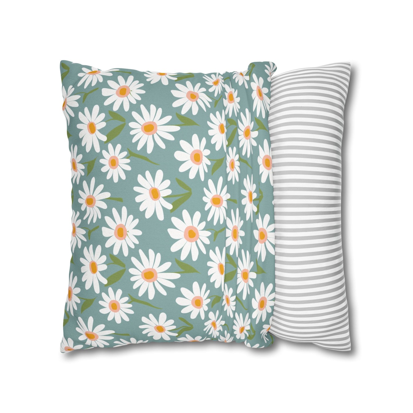 Cheerful Bright Daisy on Pastel Green Spun Polyester Square Pillowcase 4 Sizes