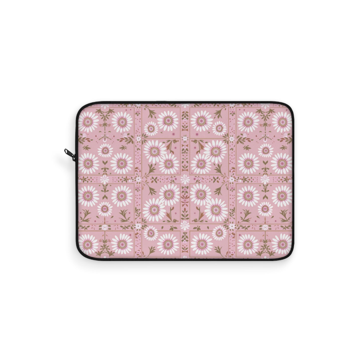 Charming Daisy Pink and White Floral Tile Pattern Laptop or Ipad Protective Sleeve 3 Sizes Available