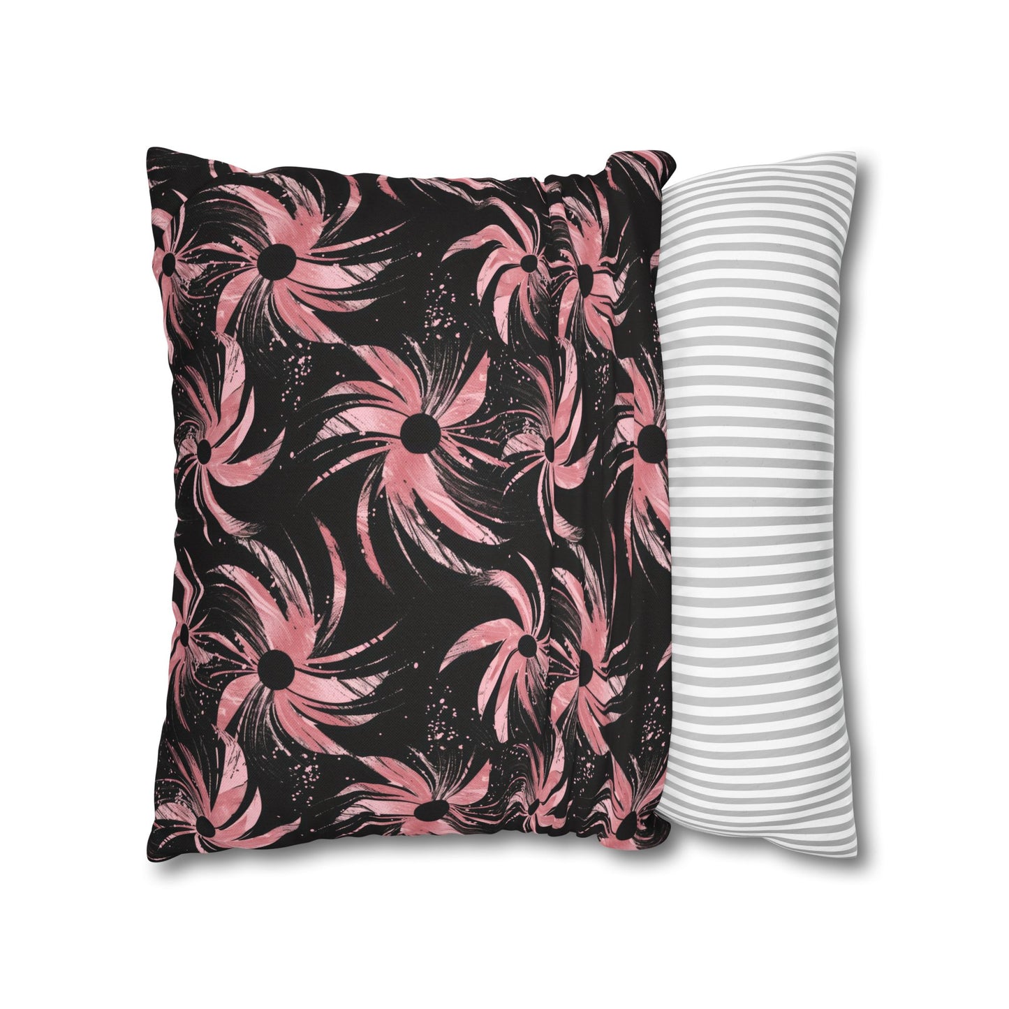 Stellar Blooms of Cosmic Pink on Midnight Black Design Spun Polyester Square Pillowcase 4 Sizes