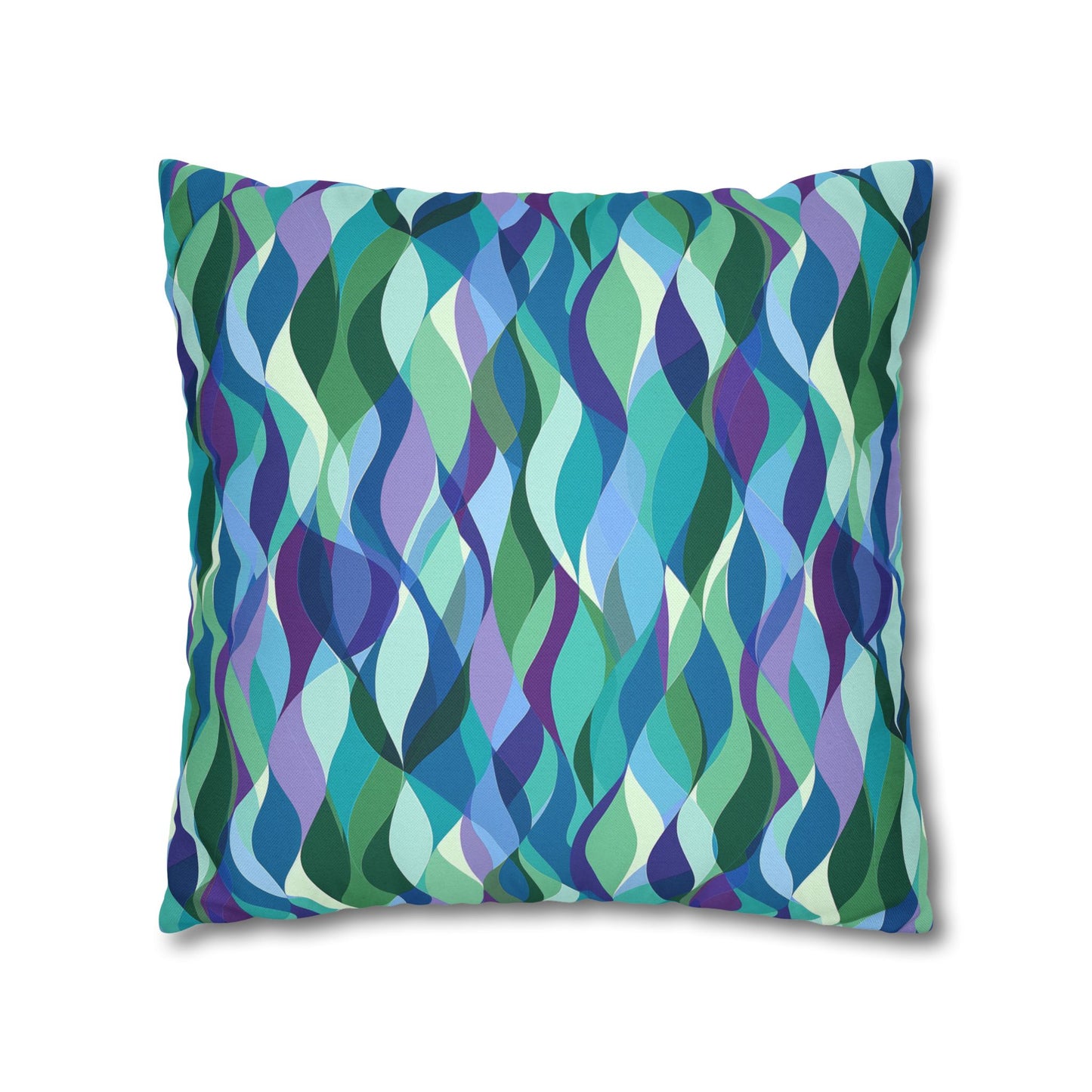 Modern Mosaic Art Ocean Waves of Blue and Green Spun Polyester Square Pillowcase 4 Sizes