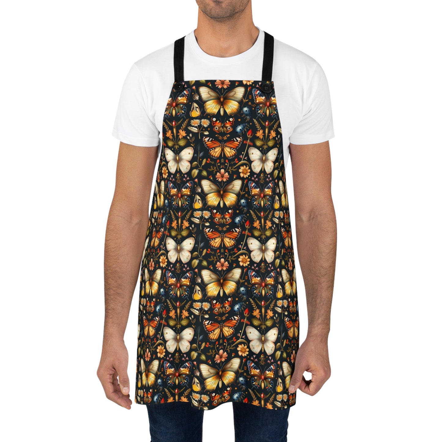 Enchanted Garden of Butterflies and Botanicals in Rich Autumn Hues on a Deep Night Background Kitchen Chef Apron