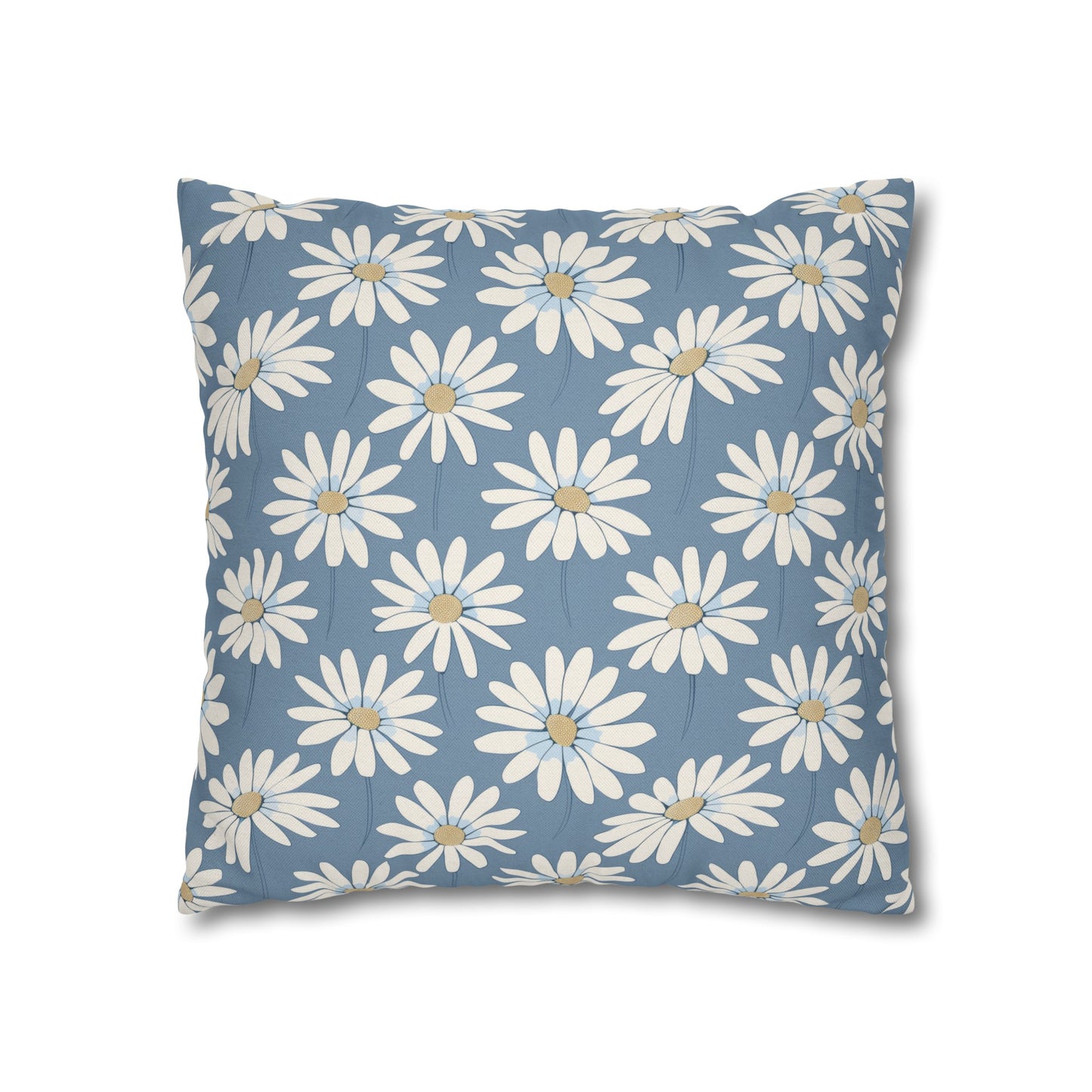 Charming White Daisies on a Soft Blue BackgroundSpun Polyester Square Pillowcase 4 Sizes