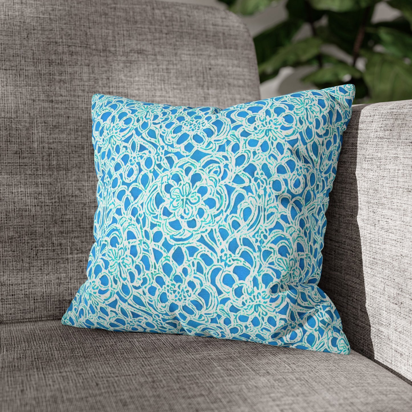 Luminous Swirls: Abstract Watercolor Floral Patterns in Lime Green and Blue Spun Polyester Square Pillowcase 4 Sizes