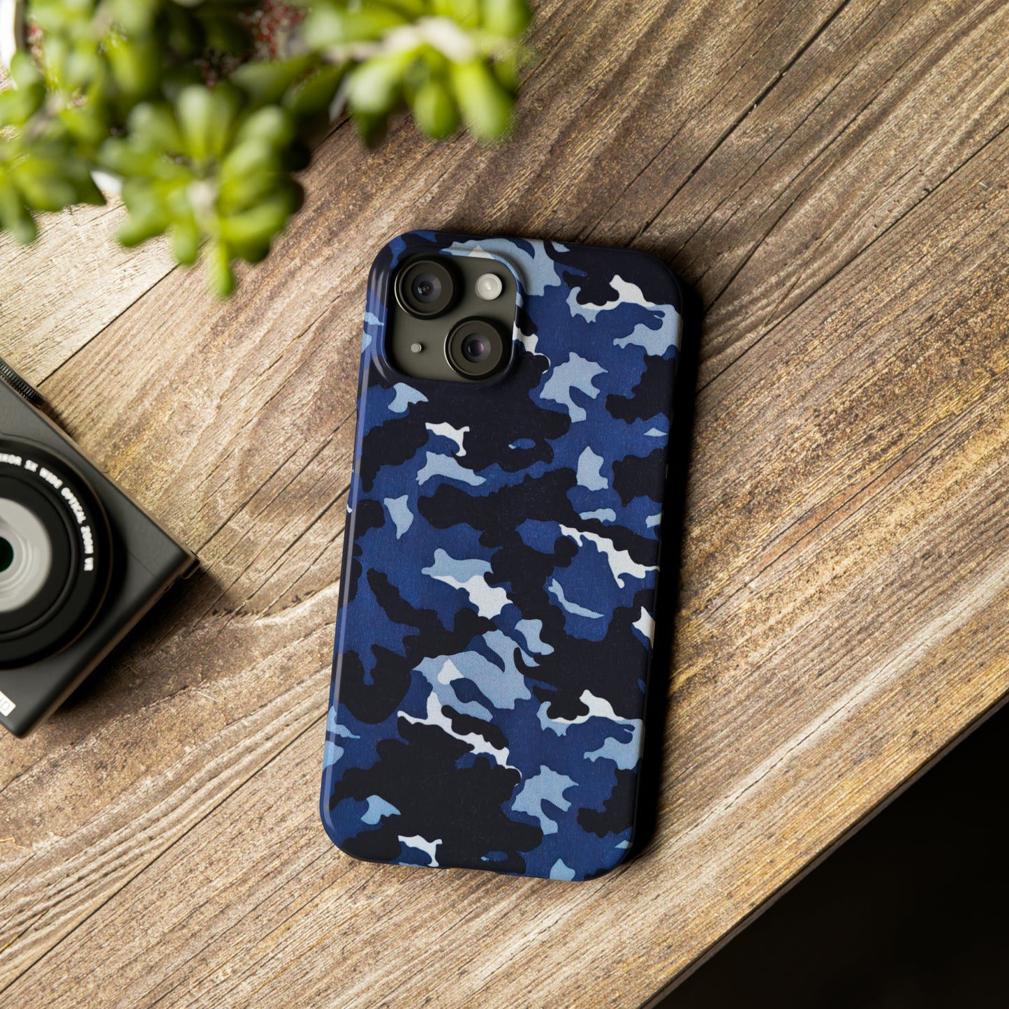 Deep Sea Concealment: Navy Blue Camouflage Iphone 15-12 Slim Phone Case