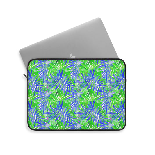 Tropical Harmony Blue and Green Palm Tree Leaves Laptop or Ipad Protective Sleeve Three Sizes Available