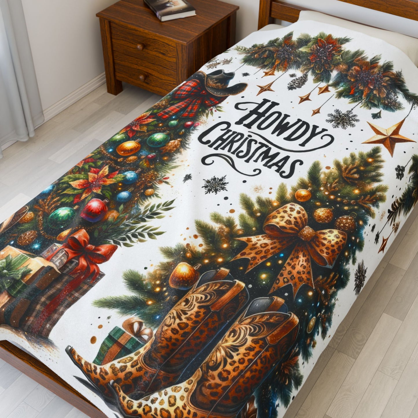 Country Western Howdy Christmas Velveteen Plush Blanket 3 Sizes