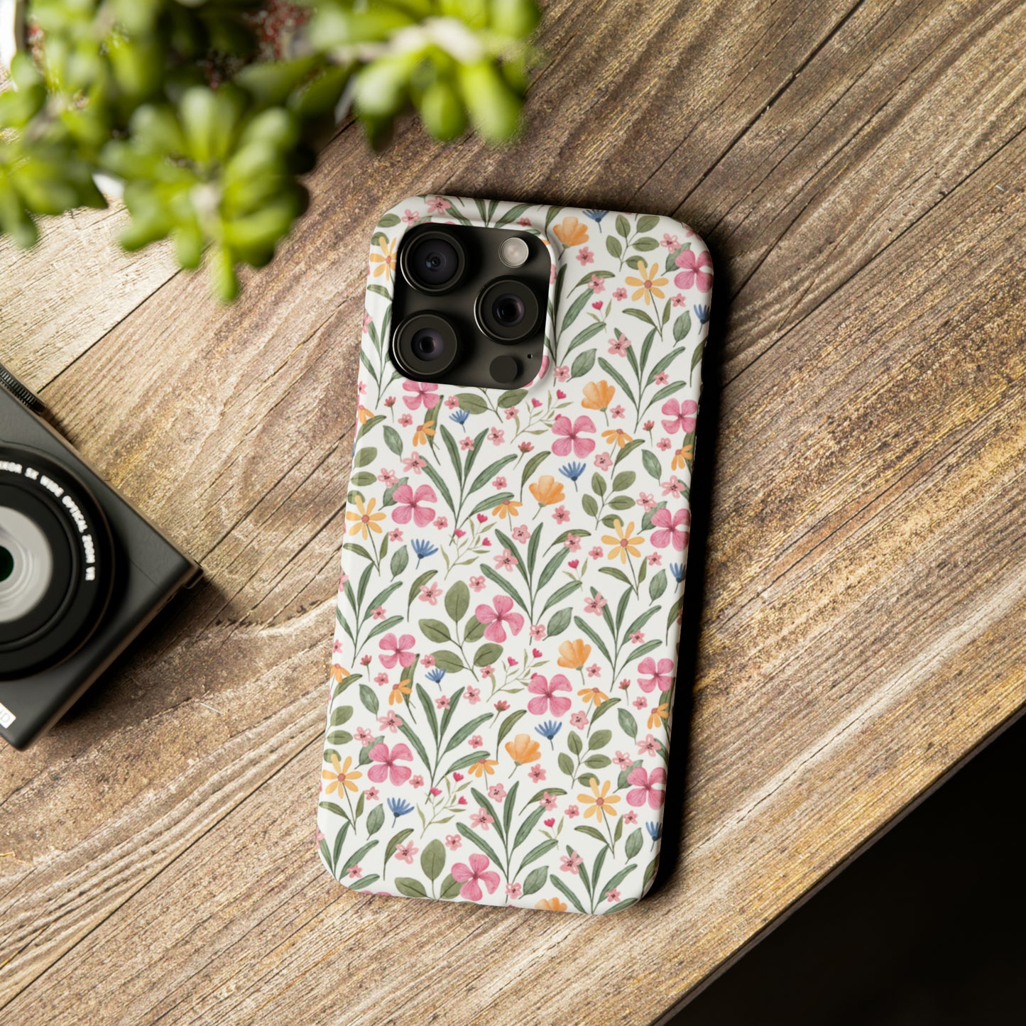 Pink Watercolor Spring Flowers Iphone 15-12 Slim Phone Case