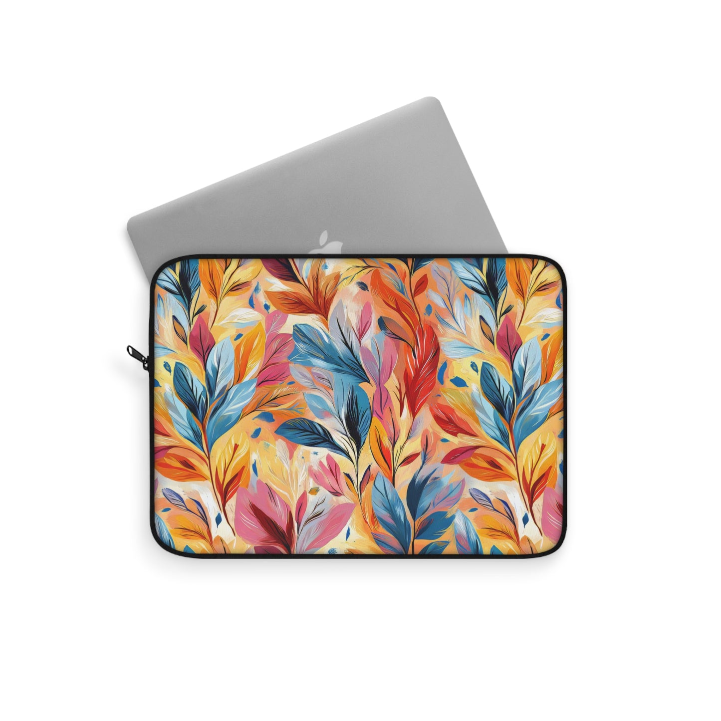 Vibrant Autumn Feathers in Hues of Orange, Yellow, Blue, and Pink on a Textured Background Laptop or Ipad Protective Sleeve 3 Sizes Available