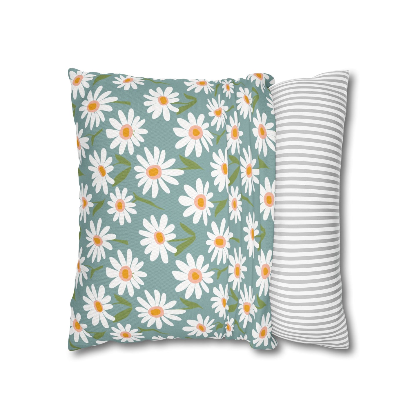 Cheerful Bright Daisy on Pastel Green Spun Polyester Square Pillowcase 4 Sizes