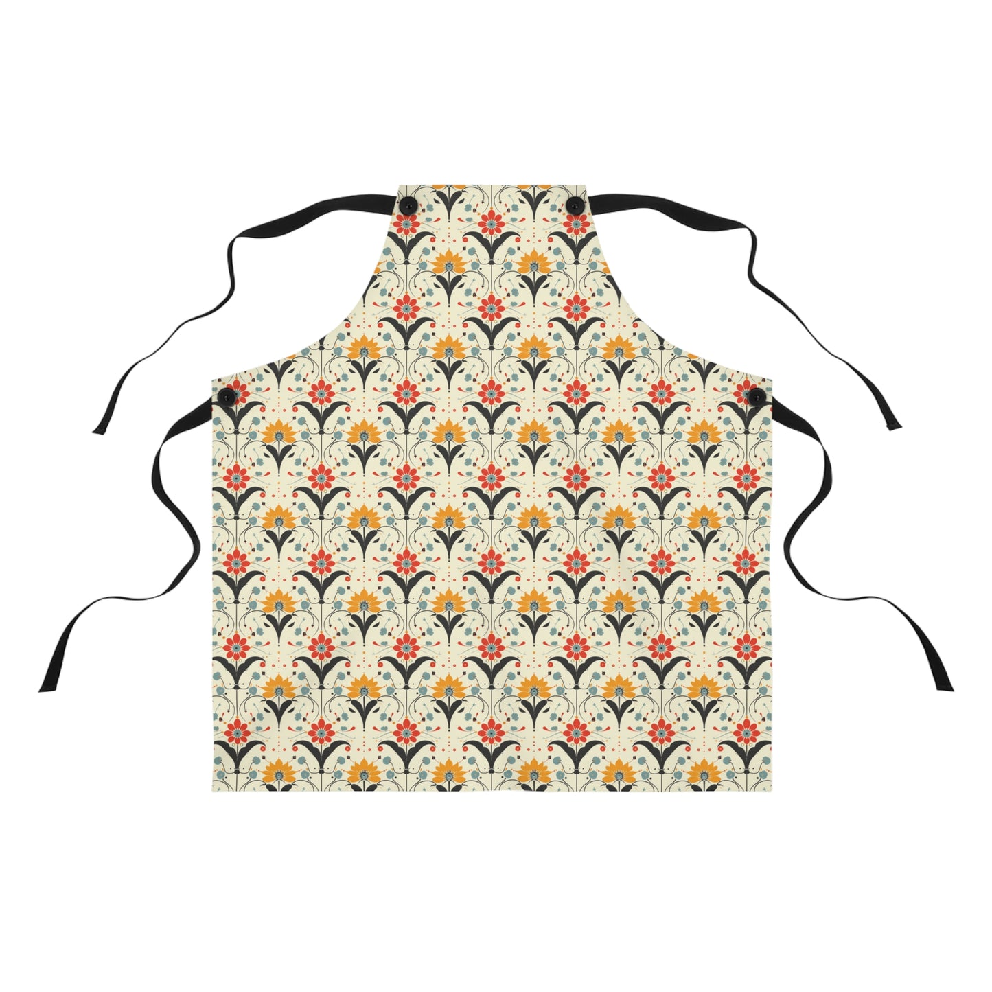 Whimsical Retro Garden in Muted Yellow, Red and Blues Kitchen Chef Apron