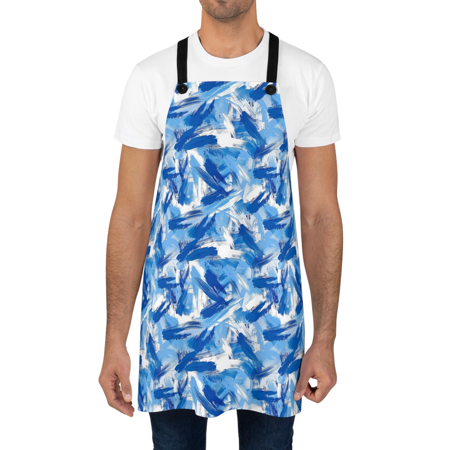 Bold Blue and White Abstract Brushstroke Pattern Kitchen Chef Apron