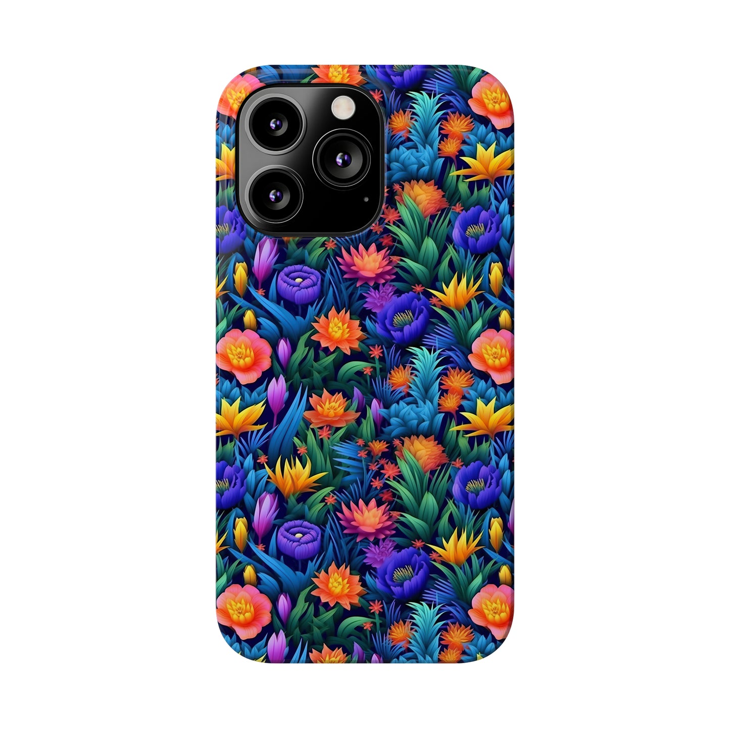 3D Tropical Bright Flowers Iphone 15-12 Slim Phone Case