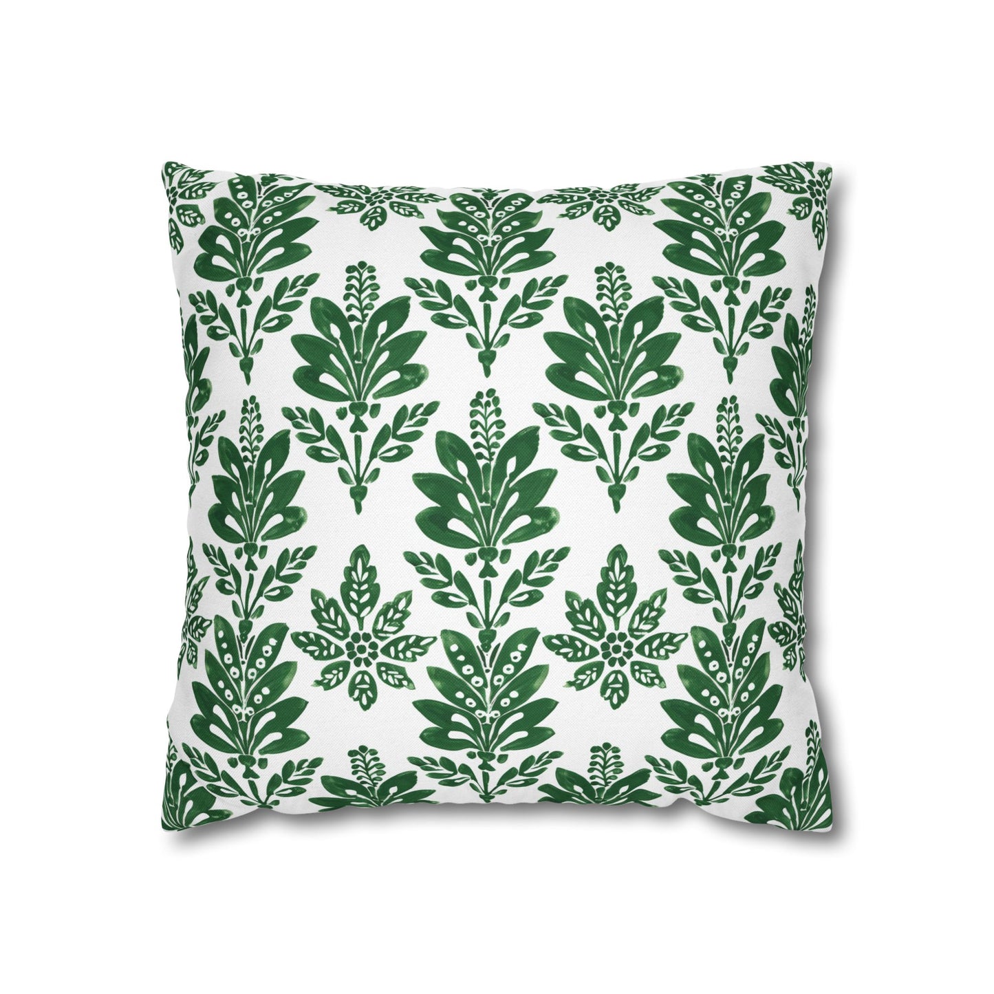 Green Botanical Indian Block Print Pattern Spun Polyester Square Pillowcase 4 Sizes