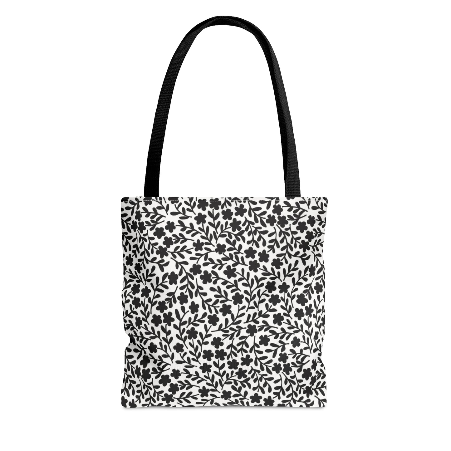 Delicate Simplicity: Tiny Black and White Floral Design - Canvas Tote 3 Sizes