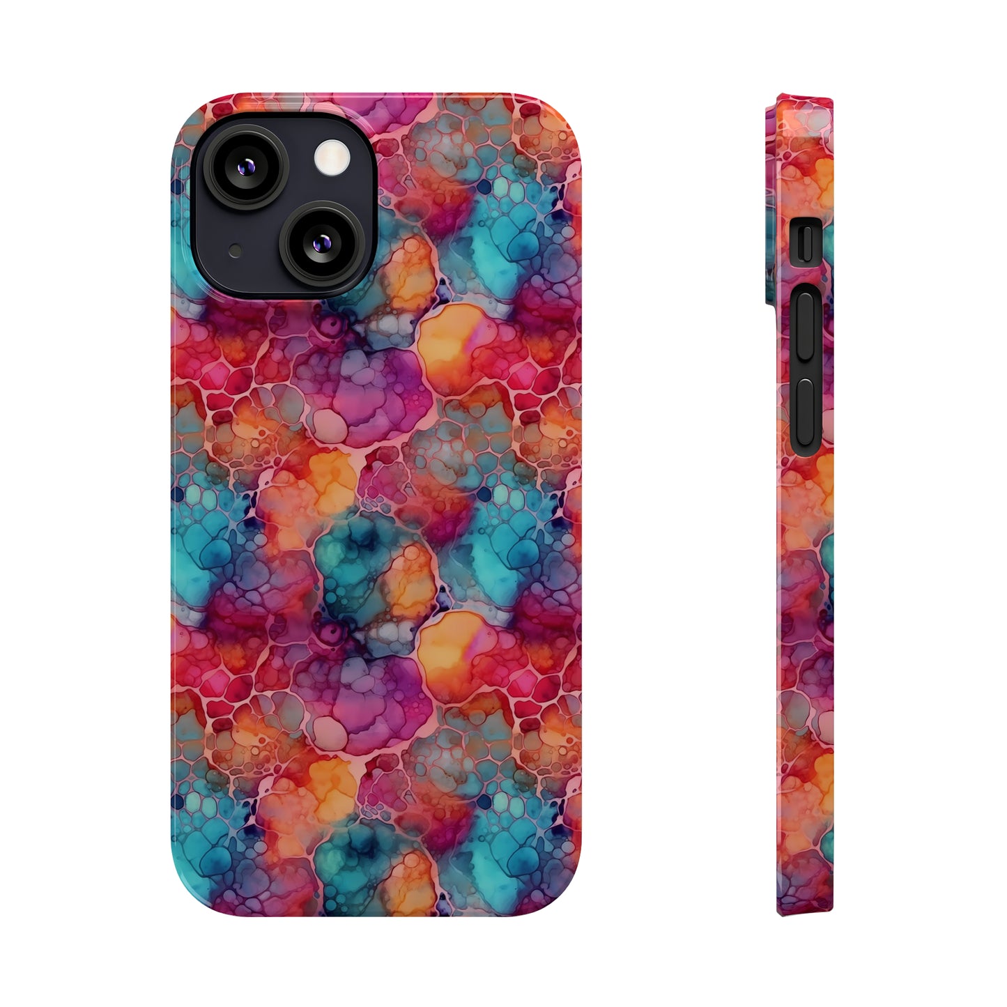 Rainbow Alcohol Ink Design Iphone 15-12 Slim Phone Case