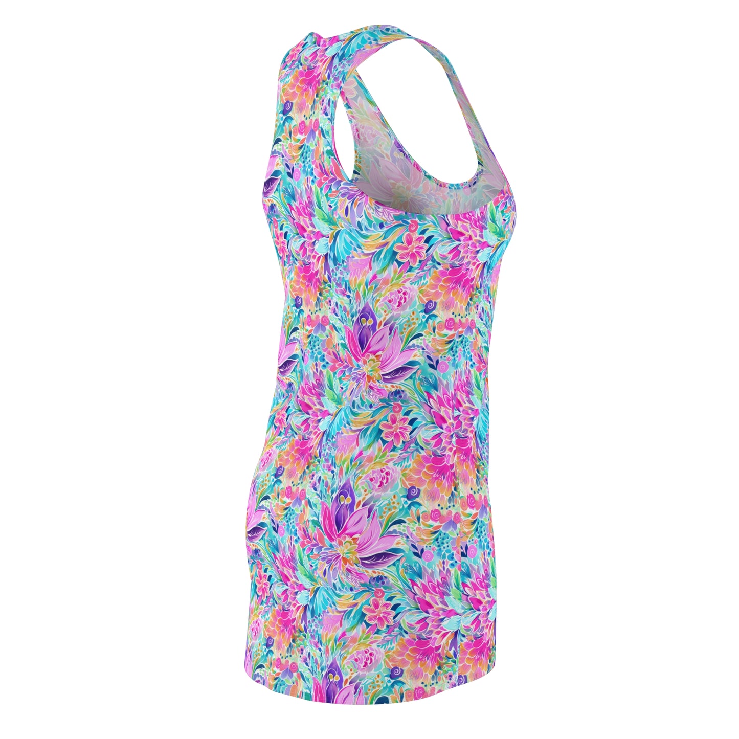 Tropical Prism: Rainbow Watercolor Flowers in Full Bloom Women's Racerback Dress XS - 2XL