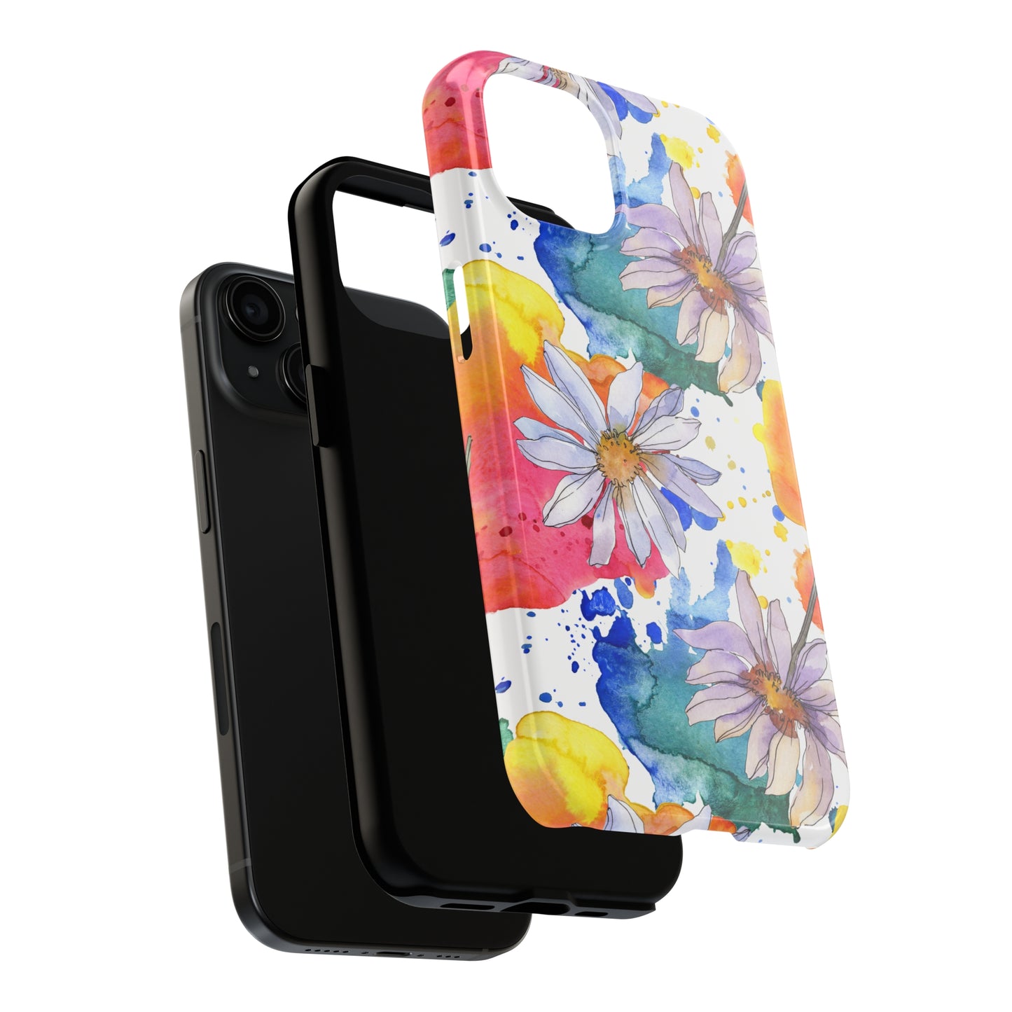 Large Colorful Watercolor Daisy Design Iphone Tough Phone Case