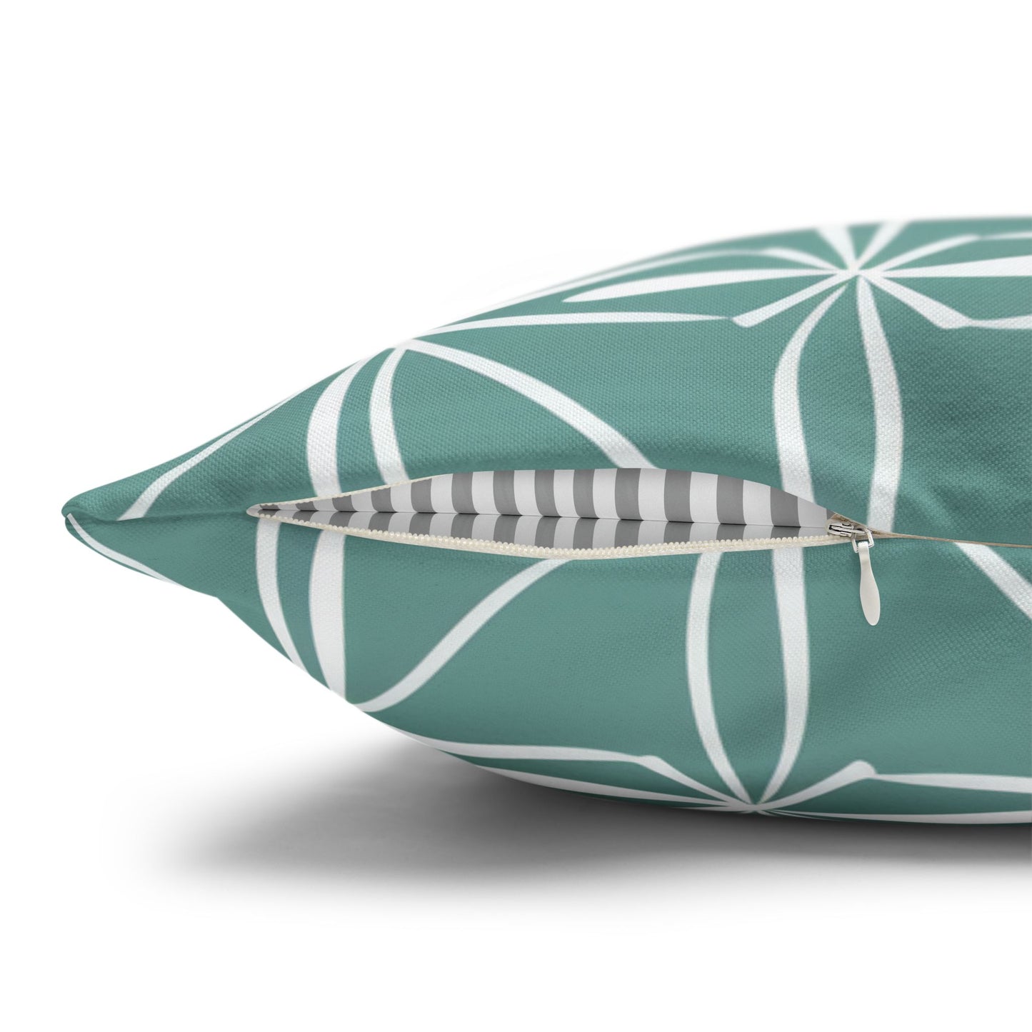 Elegant Minimalist Geometric Line Art in White and Teal Pattern Spun Polyester Square Pillowcase 4 Sizes