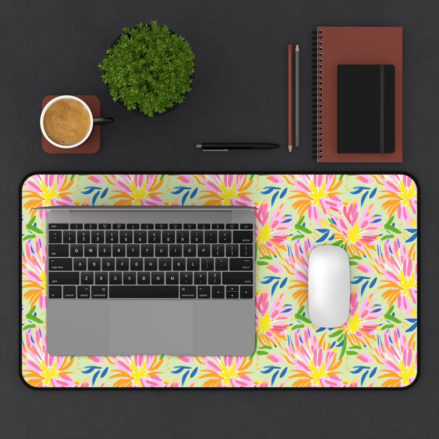 Blossoms in Bloom: Watercolor Pink and Yellow Flower Bursts Design - Desk Mat Extended Gaming Mouse Pad 3 Sizes