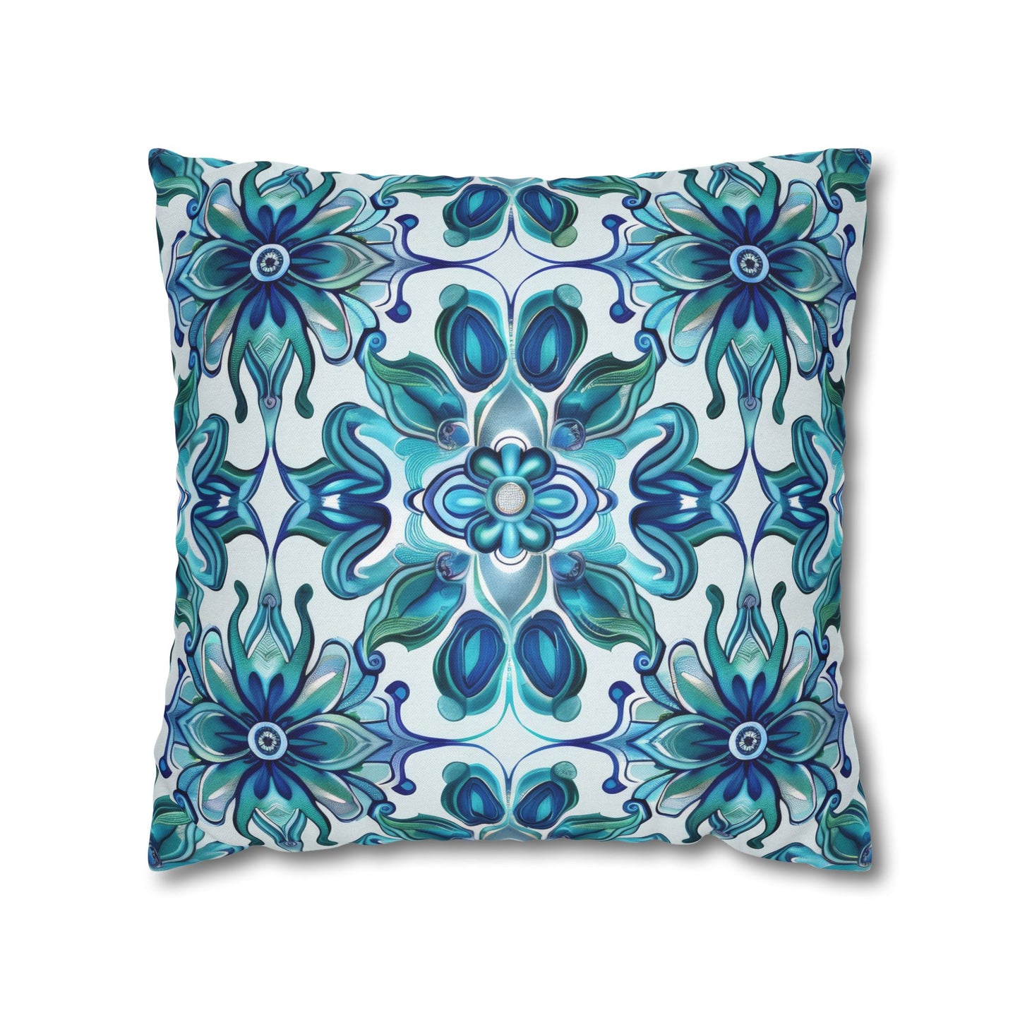 Exquisite Blue Lotus Elegance Floral Mosaic Design Spun Polyester Square Pillowcase 4 Sizes