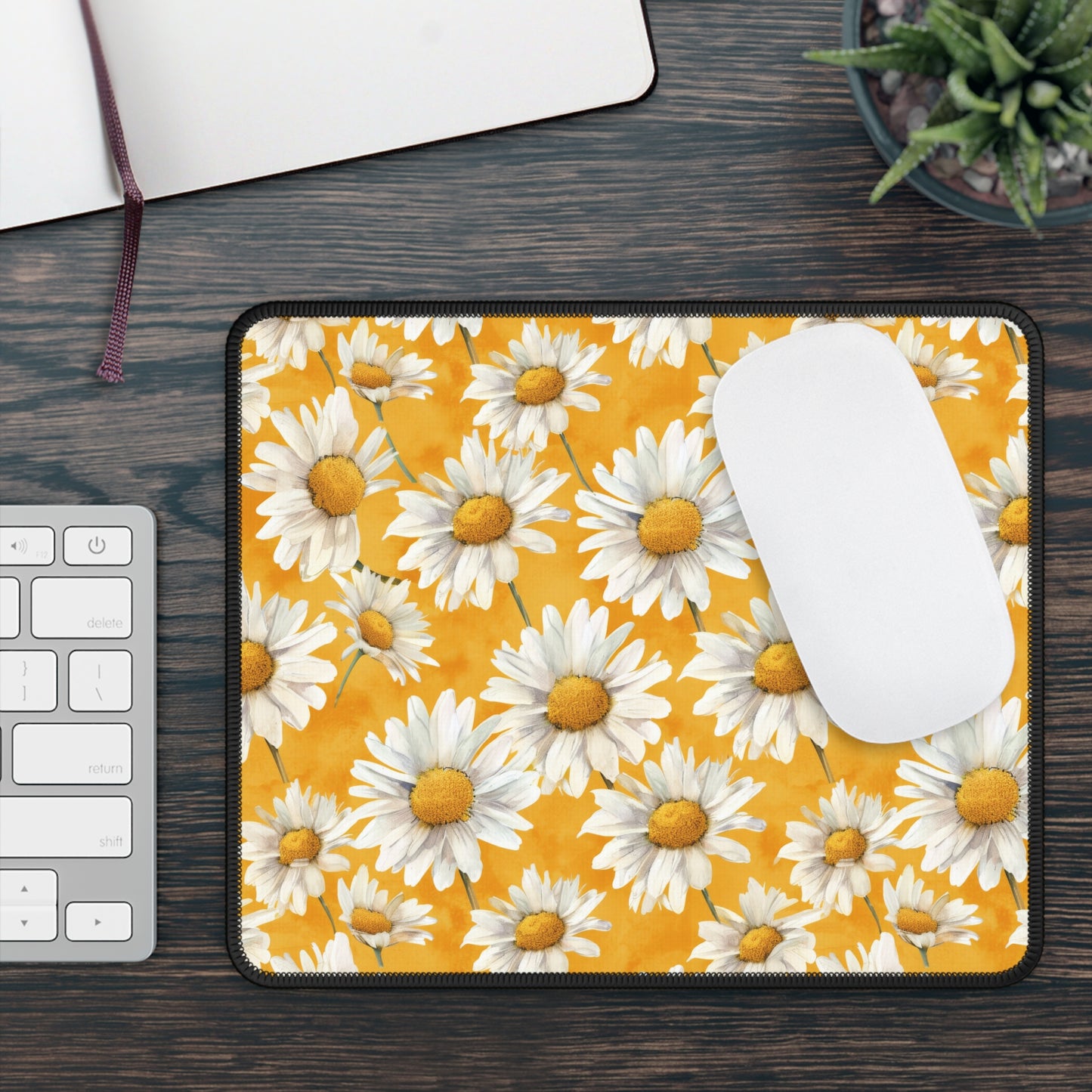 Golden Daisy Field with Vibrant Yellow Floral Design Gaming Mouse Pad with Finished Edges