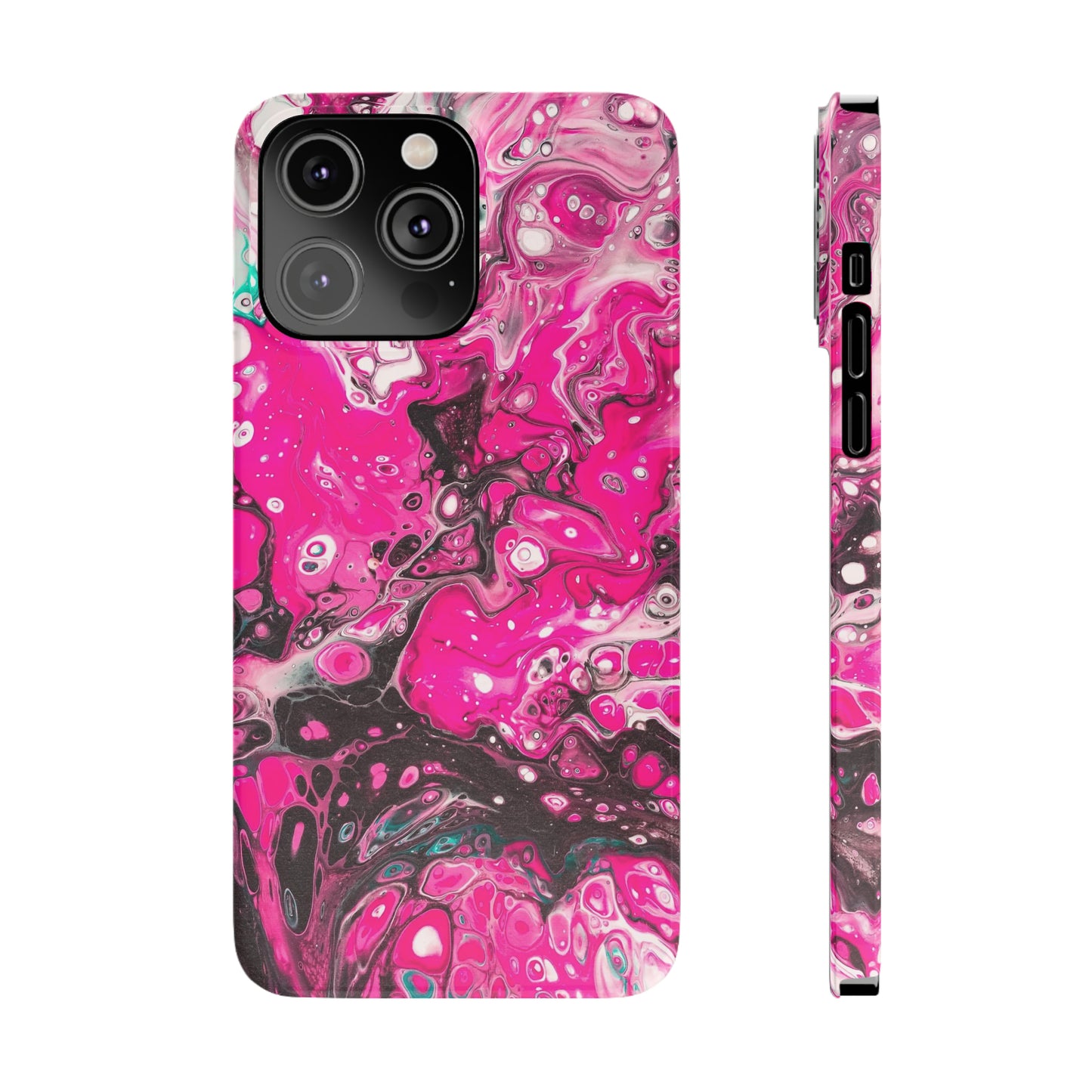 Pink, Black and White Alcohol Ink Design Iphone 15-12 Slim Phone Case