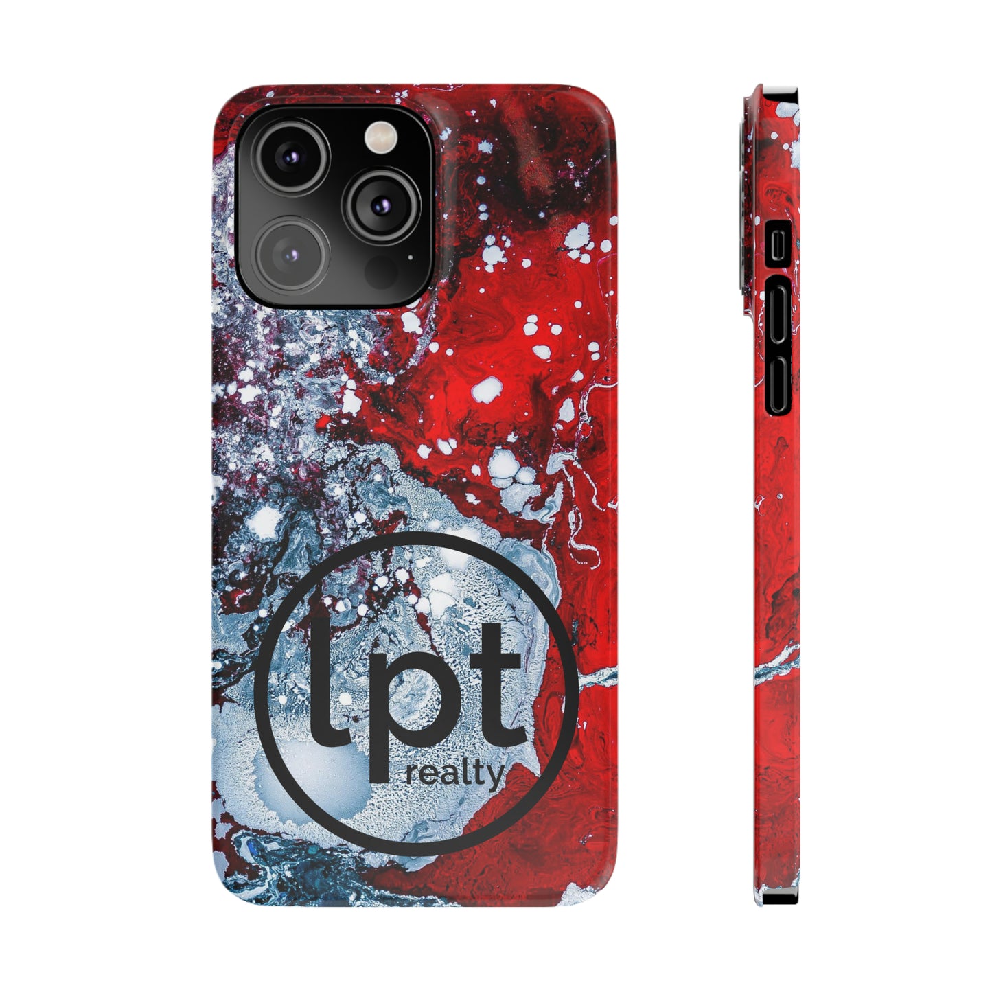 LPT Realty Logo -  Red, Black and White Alcohol Ink Design Iphone 15-12 Slim Phone Case