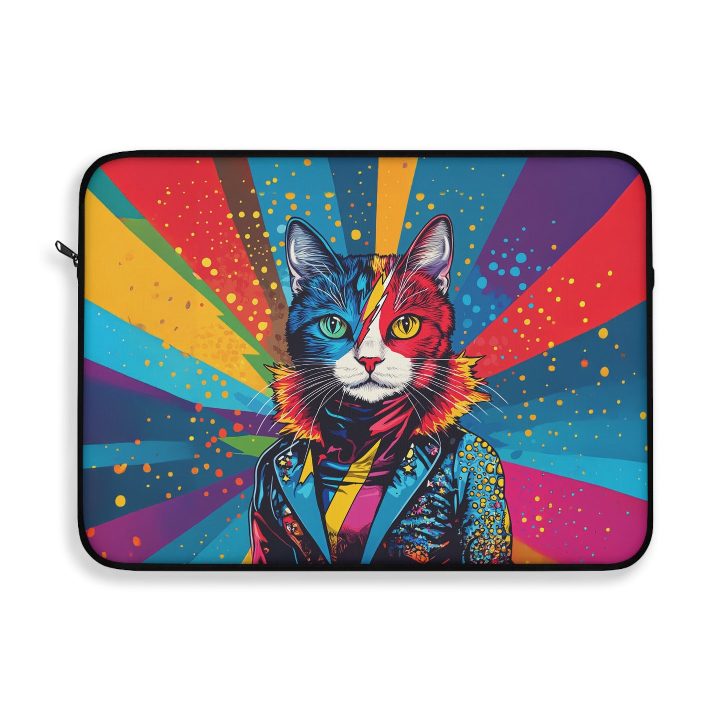 Cosmic Pop: Bowie-Inspired Cat Rockstar in Technicolor Laptop or Ipad Protective Sleeve 3 Sizes Available