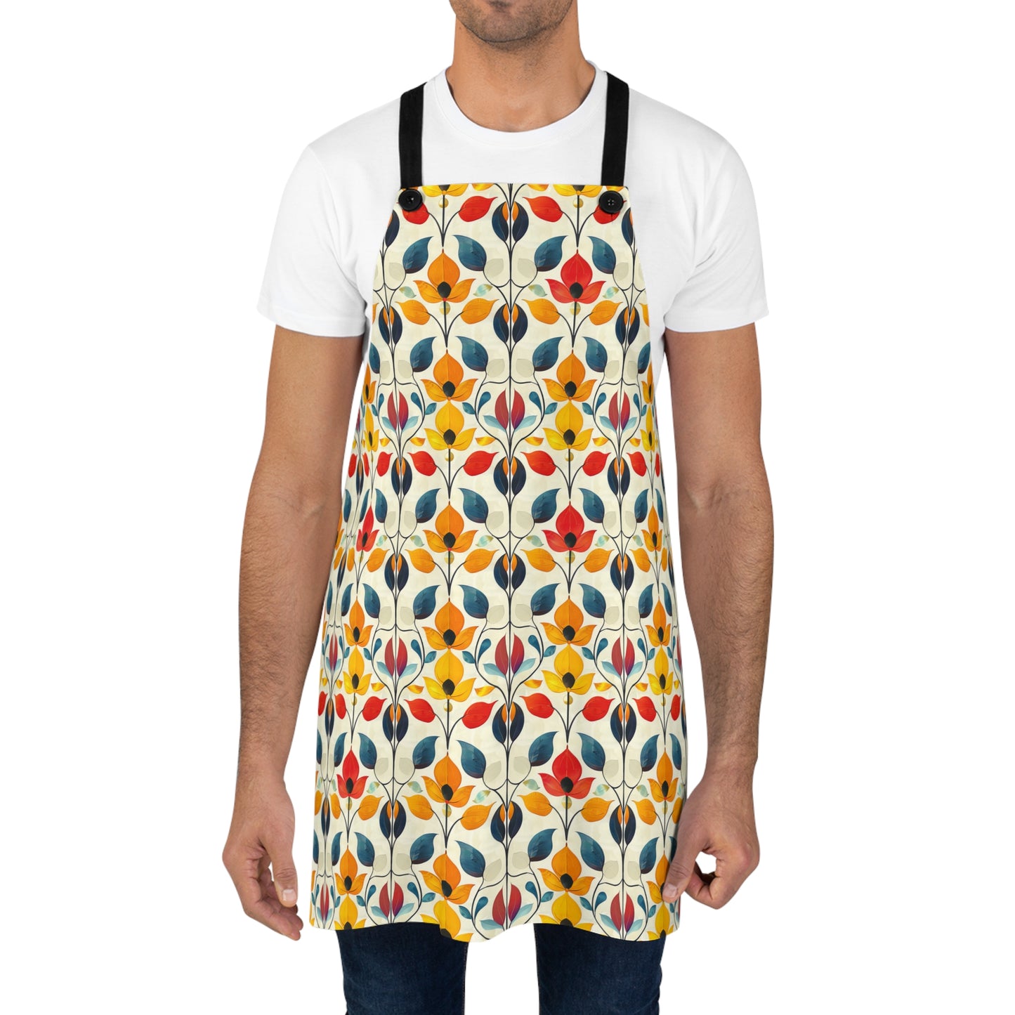 Retro Art Nouveau Vibrant Multicolored Blossoms Kitchen Chef Apron