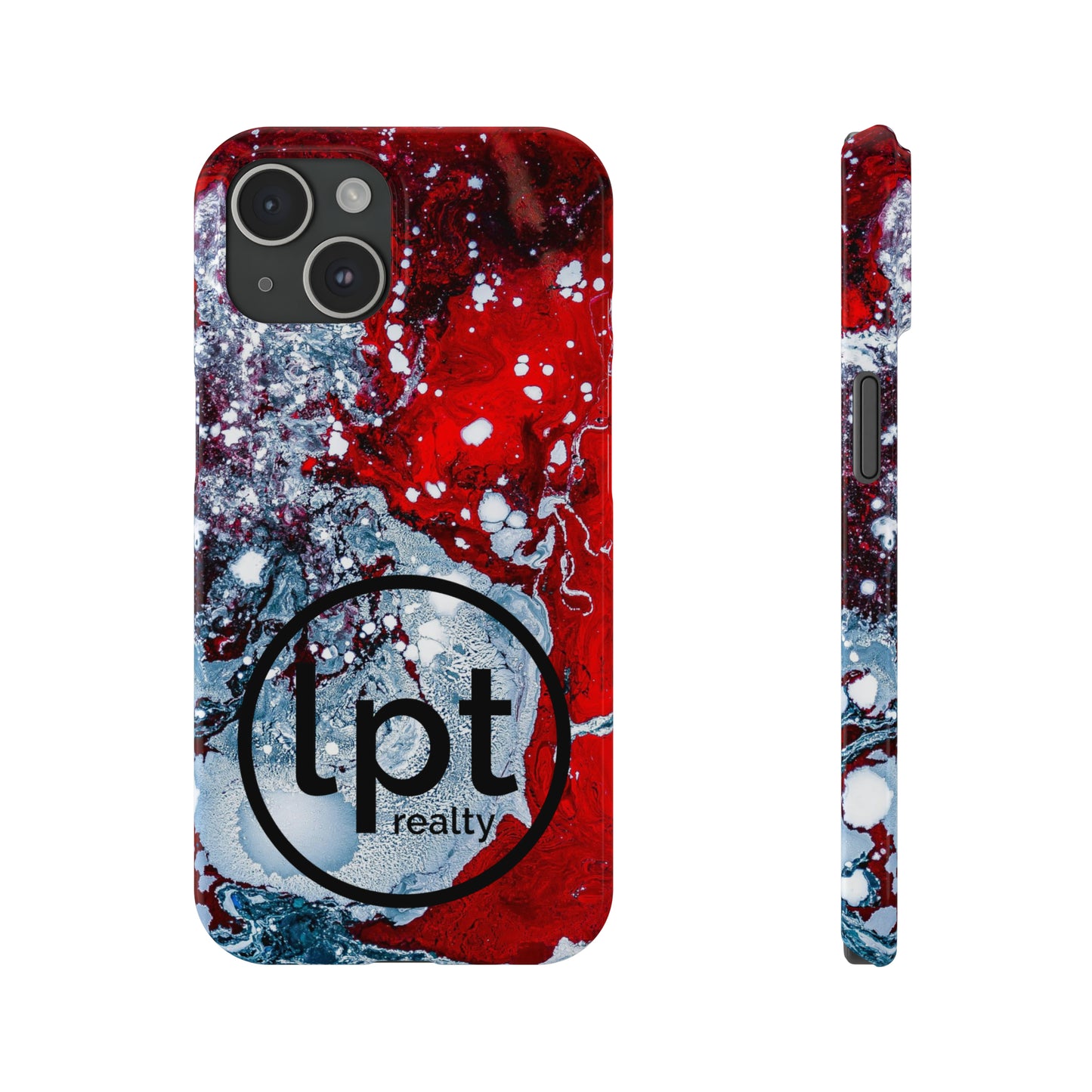 LPT Realty Logo -  Red, Black and White Alcohol Ink Design Iphone 15-12 Slim Phone Case