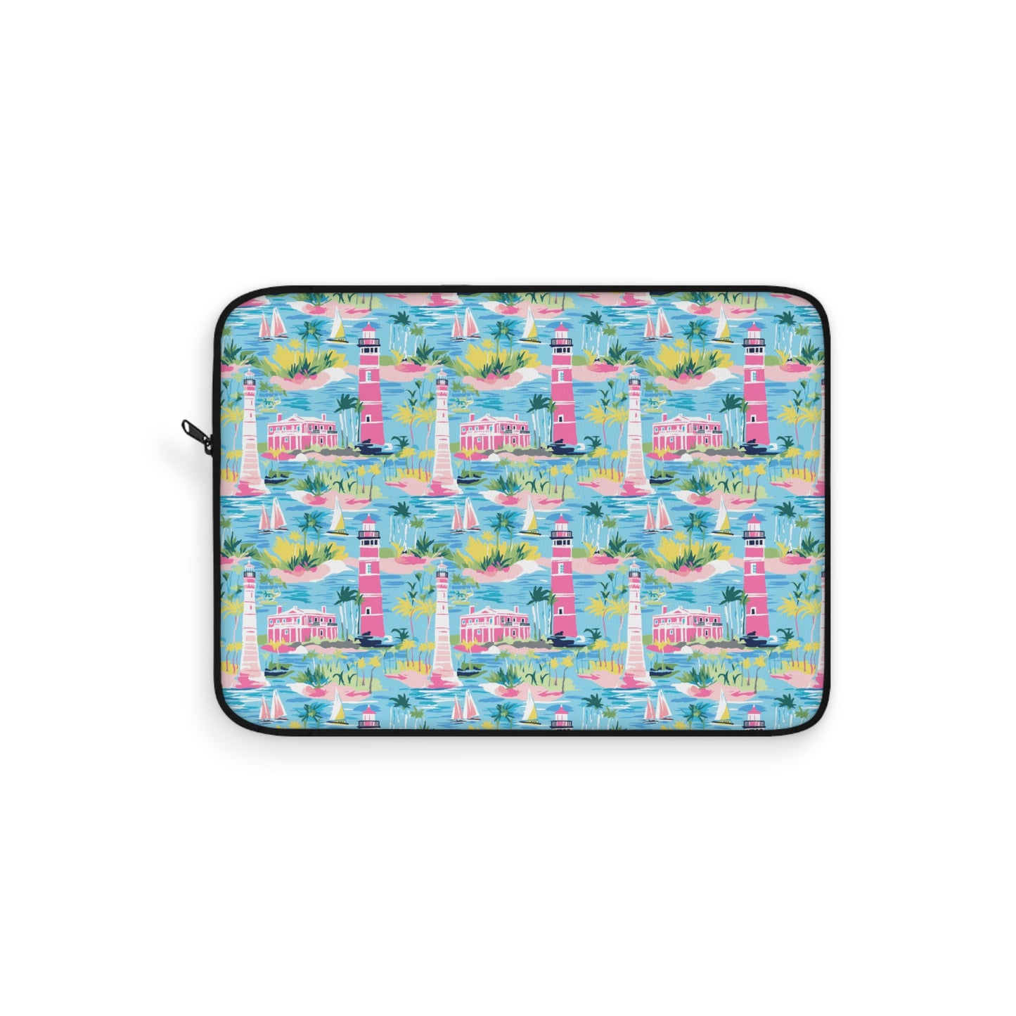 Coastal Charms: Sailboats and Lighthouses Adorning the Coastline Laptop or Ipad Protective Sleeve Three Sizes Available