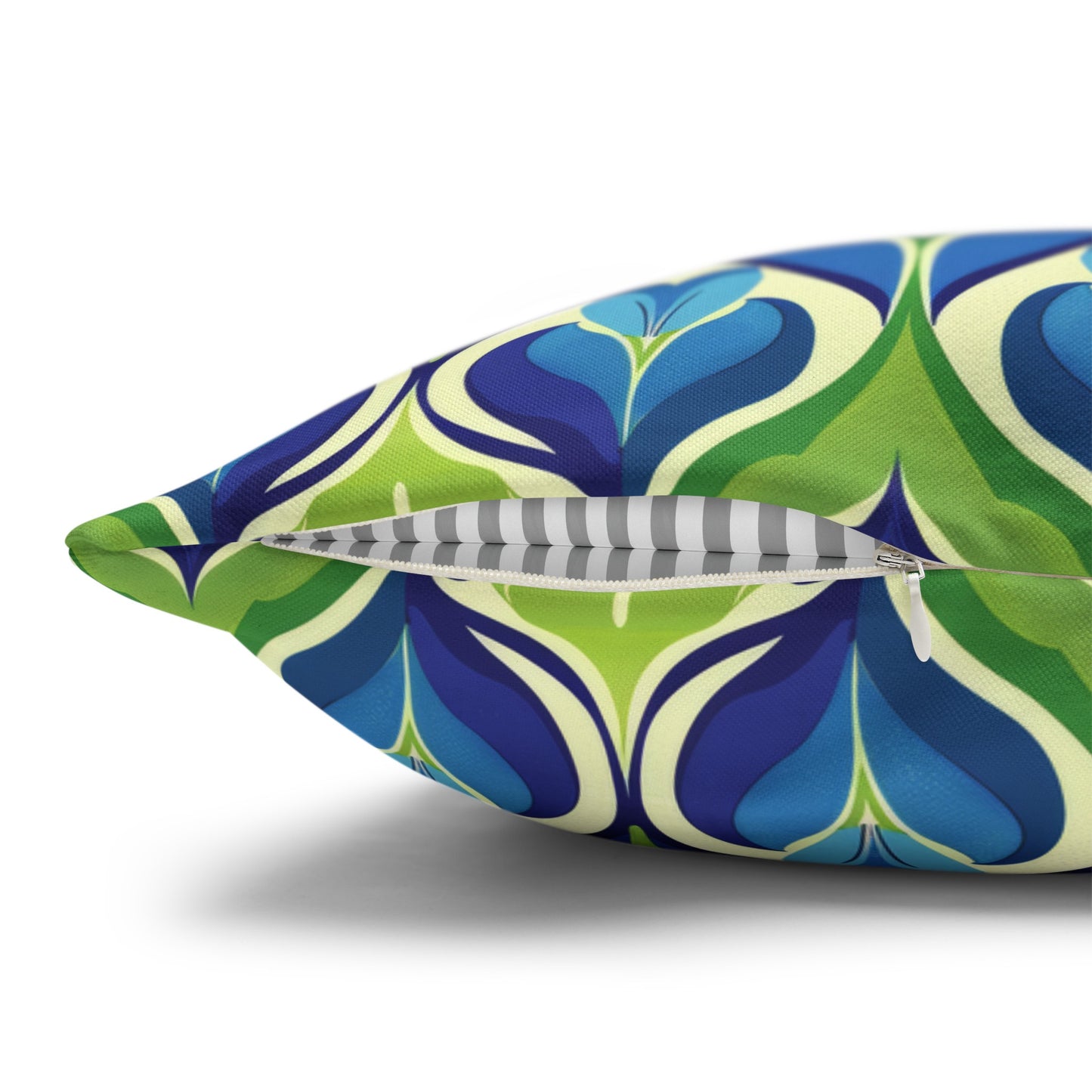 Retro Vibrant Peacock Blue and Green Floral Design Spun Polyester Square Pillowcase 4 Sizes